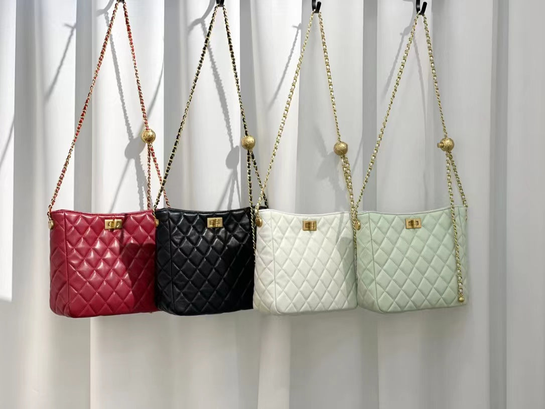 【JC】【Gloden ball Bucket】A Handbag made from quilted fabric-Buy 1 bag get pony+scarf, New customer get 1 coin purse,