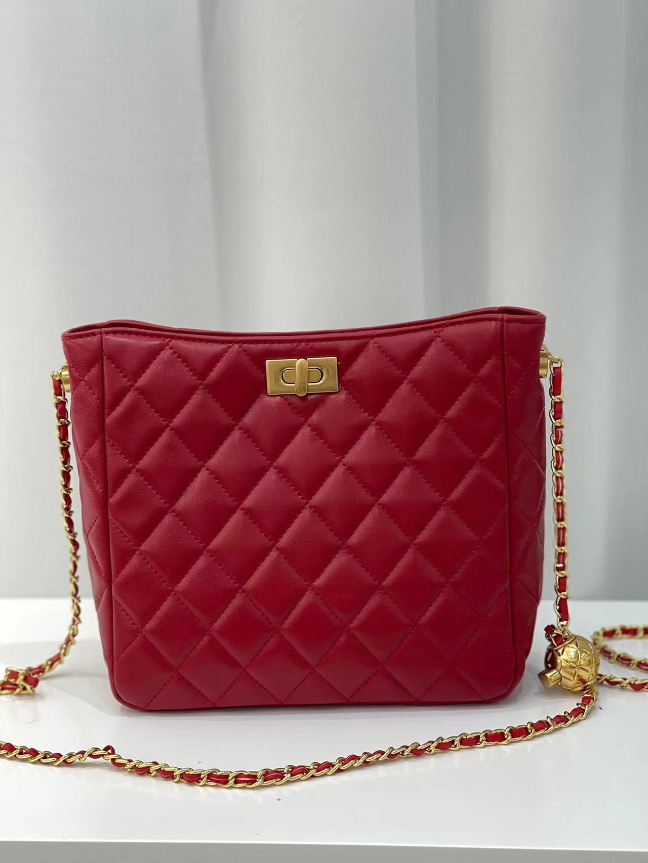 【JC】【Gloden ball Bucket】A Handbag made from quilted fabric-Buy 1 bag get pony+scarf, New customer get 1 coin purse,