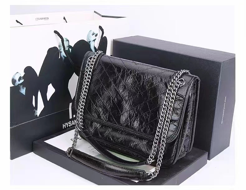 【Vintage Bag】Crinkled Vintage corrugated oil and wax leather Shoulder Bag,,buy 1 get 1 pony and 1 coins purse