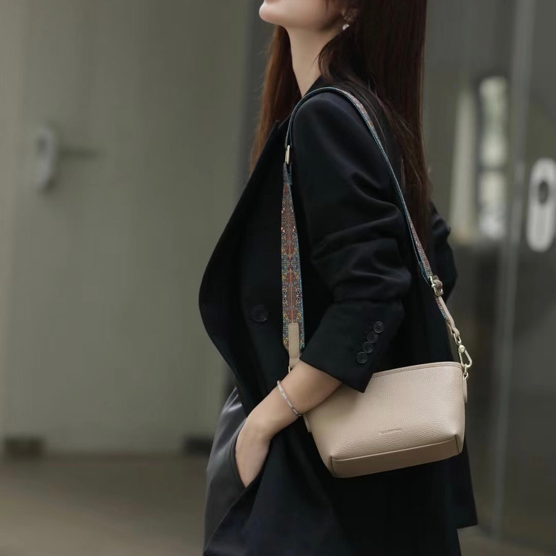 【Bohemian】TOGO Cowhide Leather Bohemian Canvas Strap Crossbody Bag
