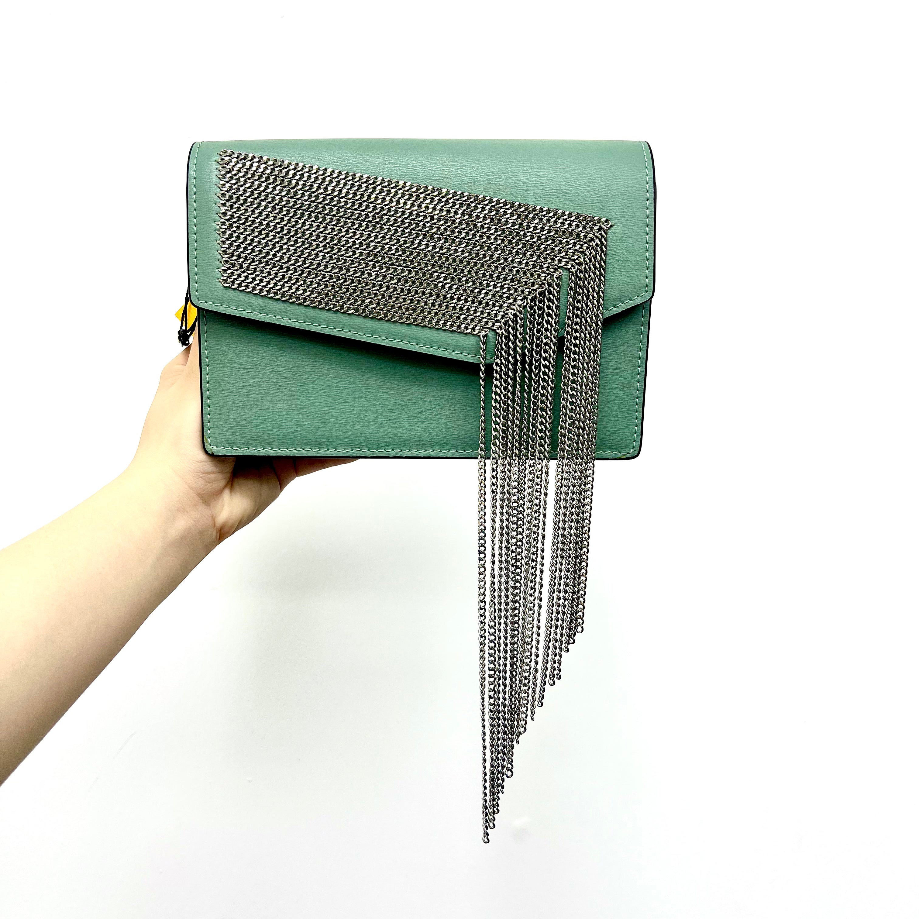 【NEW-4/30】【Silver Waterfall】Cowhide Leather Inclined silver chain Crossbody Bag,buy 1 get 1 pony and 1 headband