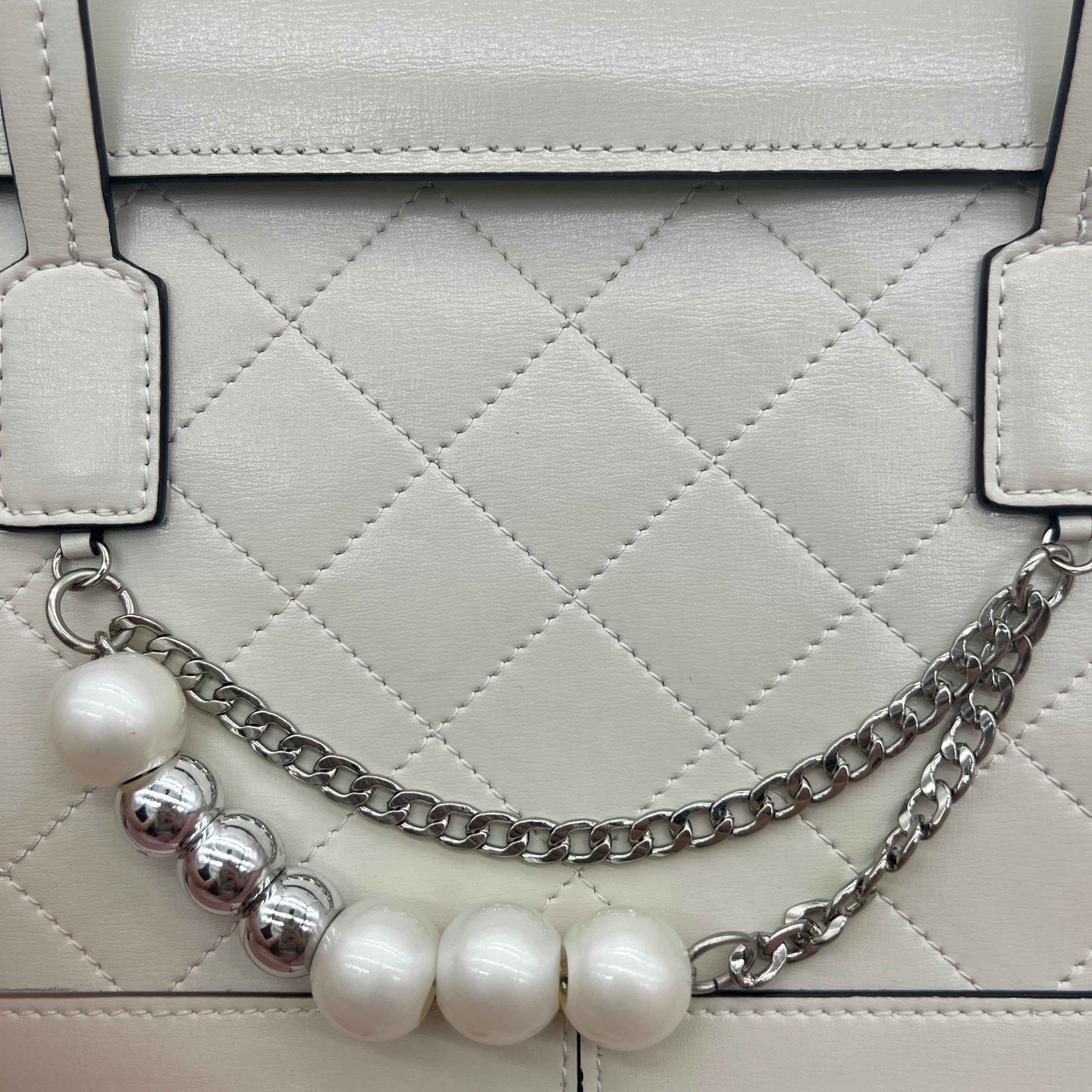 【Lady Shoulder Bag】Cowhide Leather Pearl chain decorative flap bag,buy 1 get 1 pony and 1 headband