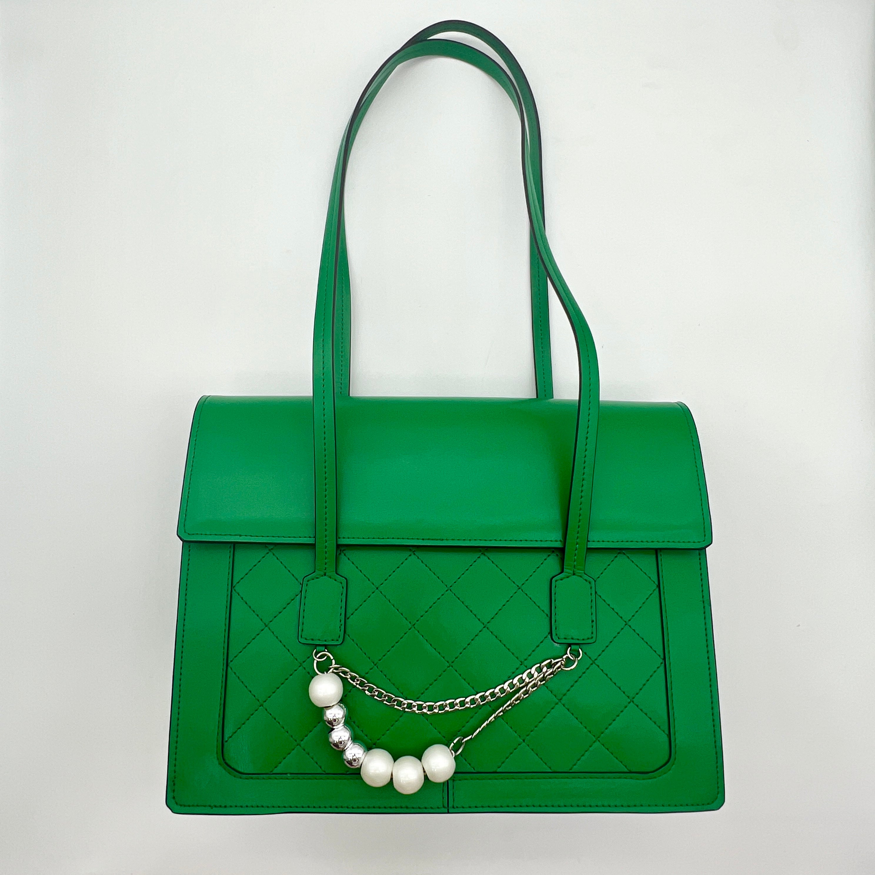 【Lady Shoulder Bag】Cowhide Leather Pearl chain decorative flap bag,buy 1 get 1 pony and 1 headband