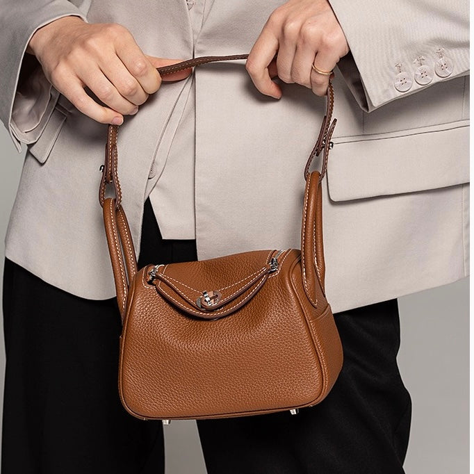【Mini LD】Cowhide Leather Hangbag Doctor Bag,,buy 1 get 1 pony and 1 headband