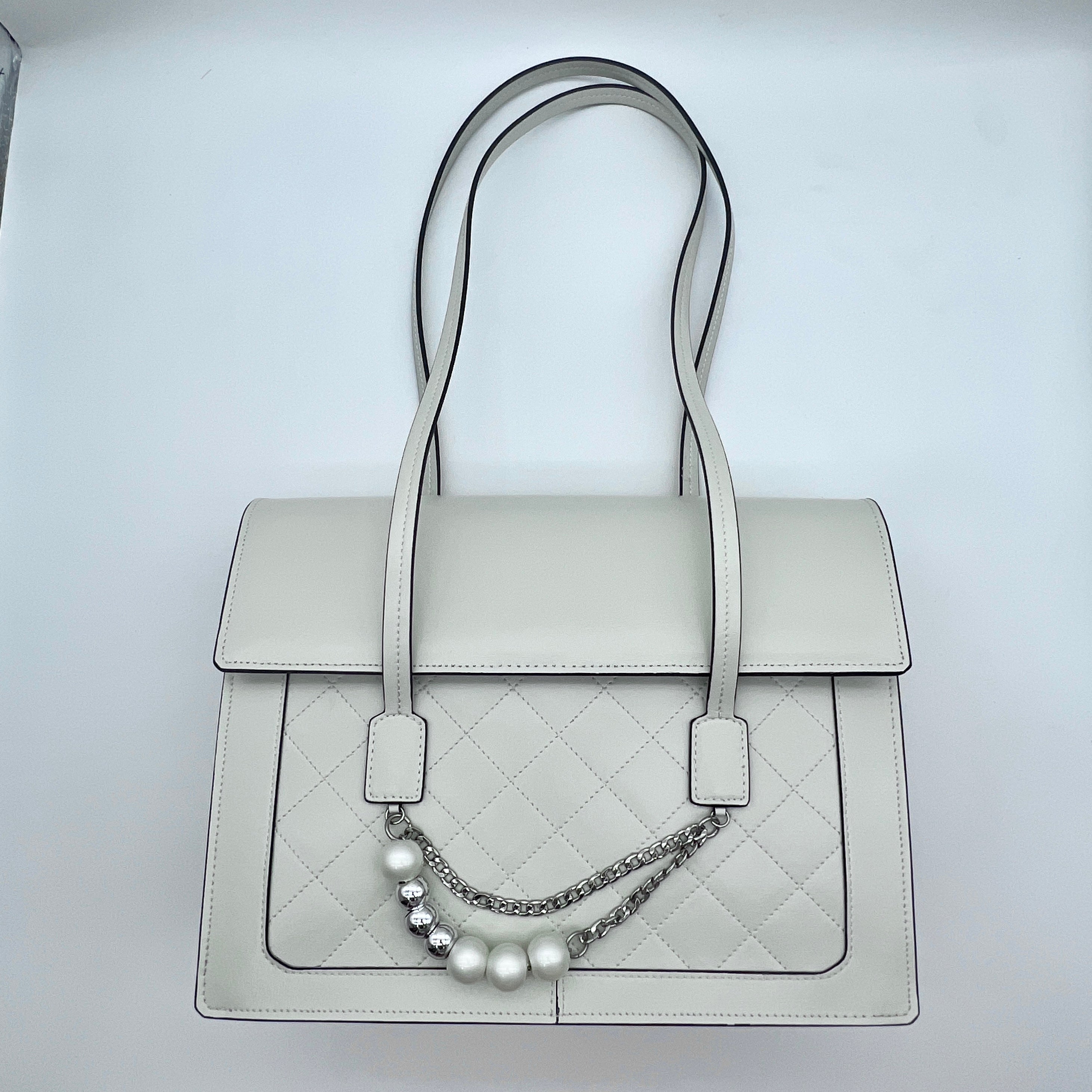 【Lady Shoulder Bag】Cowhide Leather Pearl chain decorative flap bag,buy 1 get 1 pony and 1 headband