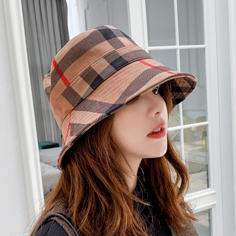 【Bucket Hat 】Checkered Bucket Hat Vintage Fisherman Sun Cap