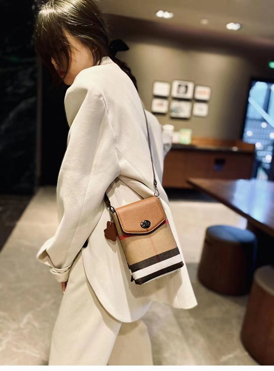 【Twins Cellphone Bag】Checkered Flip Cellphone Crossbody Bag,buy 1 get 1 pony and 1 coins purse