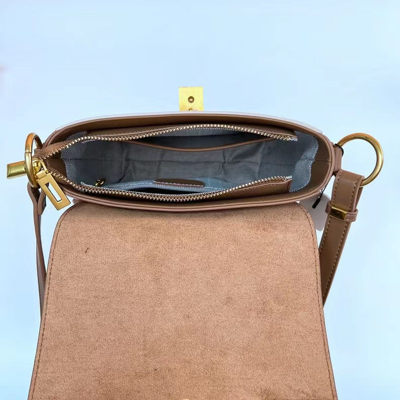 【Hoop Bag】Retro Color Blocking Design Saddle Bag