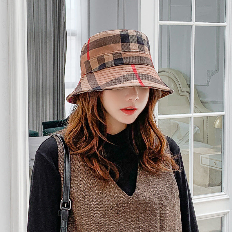 【Bucket Hat 】Checkered Bucket Hat Vintage Fisherman Sun Cap