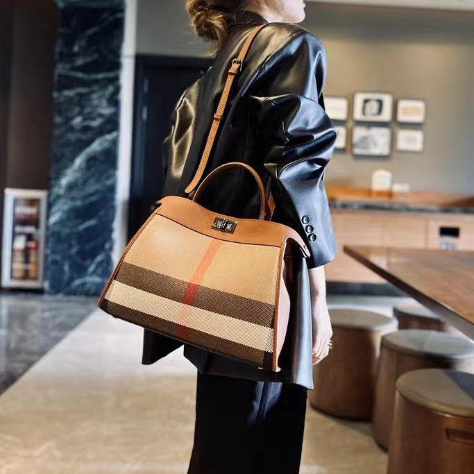 【T Bag-L】Trapezoid Briefcase Handbag-,buy 1 get 1 pony and 1 headband
