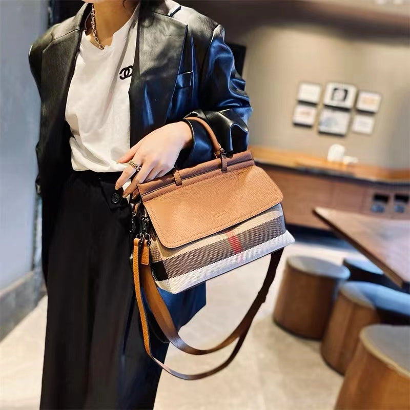 【Diana Handbag】Checkered Elegant Tote Bag With Flap-,buy 1 get 1 pony and 1 headband