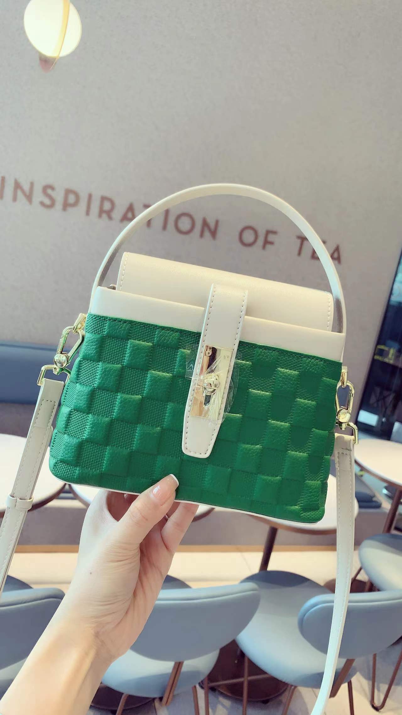 【Woven Green】Checkerboard Handbags,with Crossbody Strap