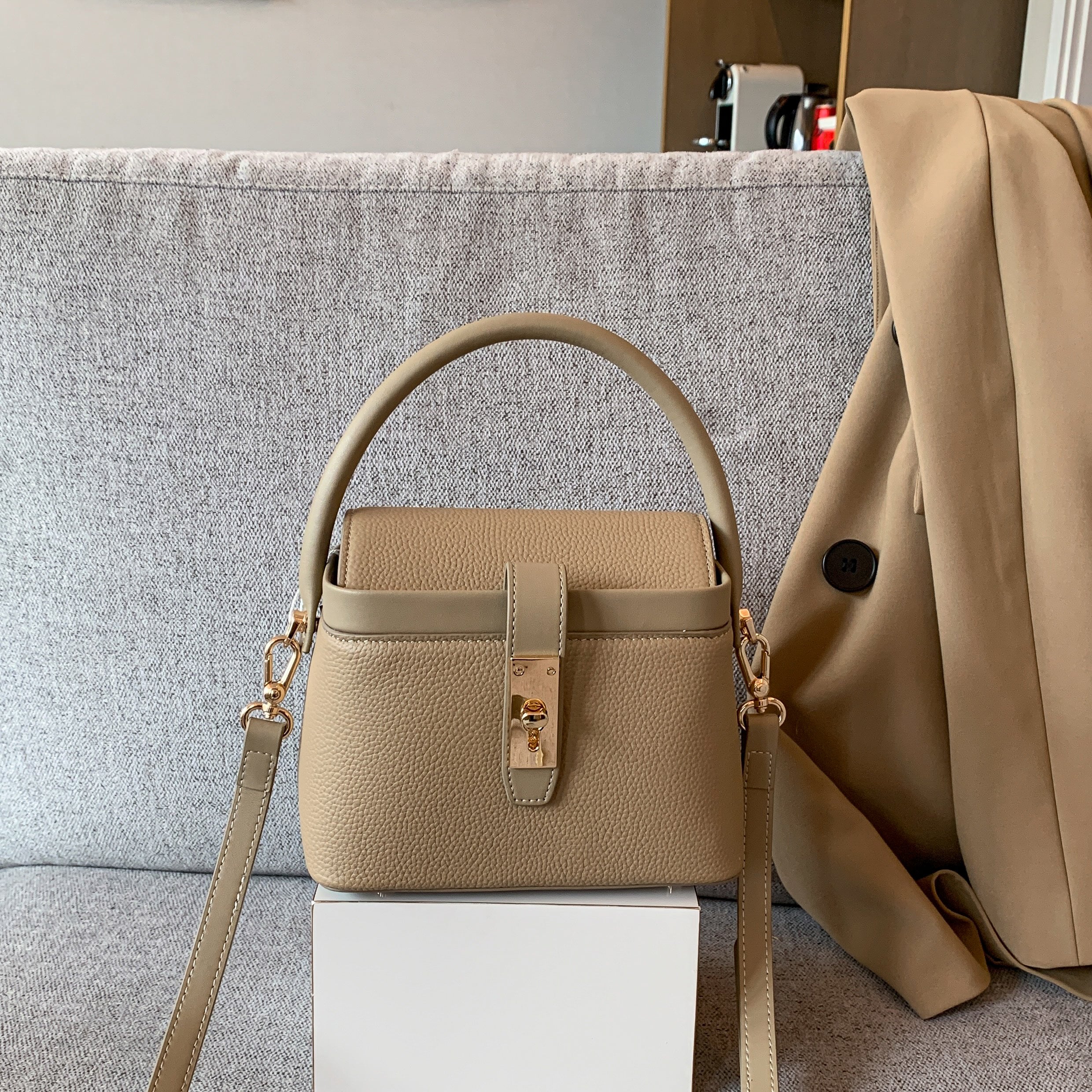 【Box Handbag】Togo Leather Box Handbag-,buy 1 get 1 pony and 1 headband