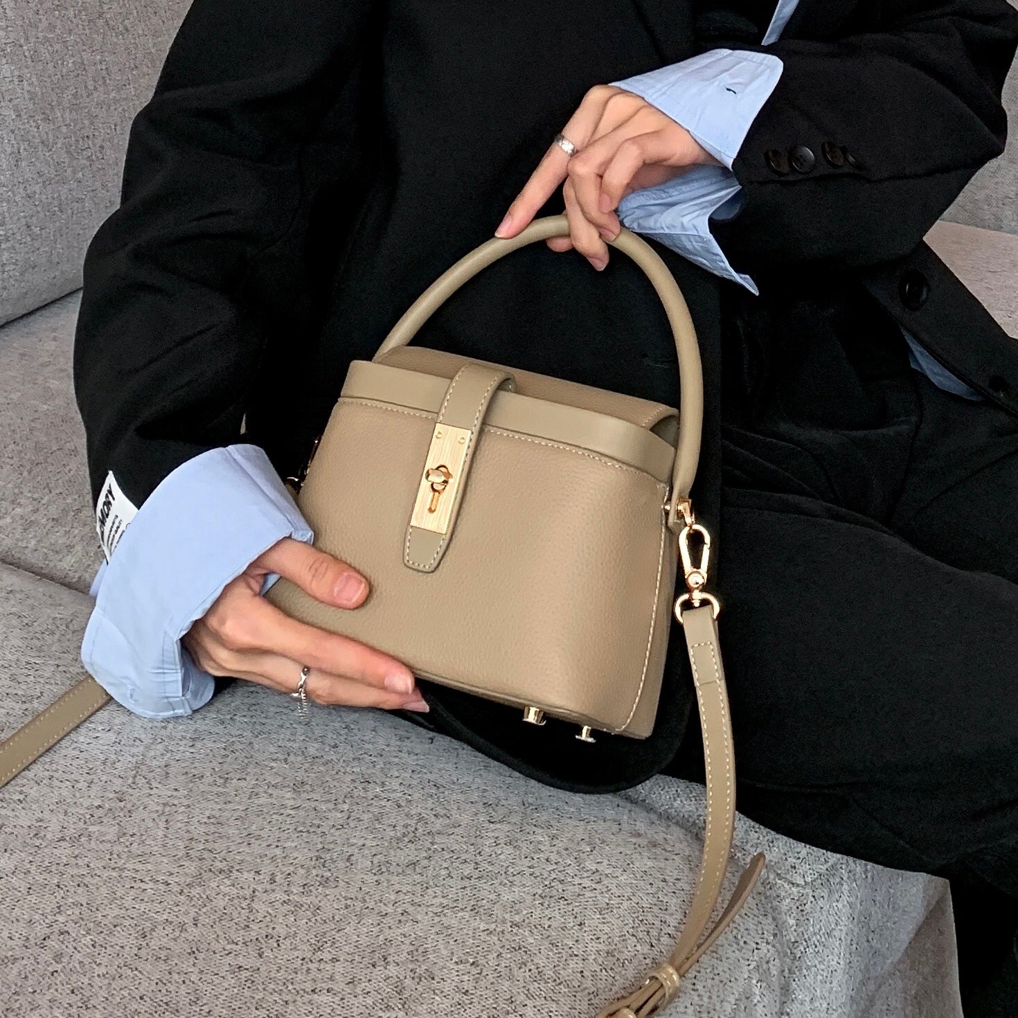【Box Handbag】Togo Leather Box Handbag-,buy 1 get 1 pony and 1 headband