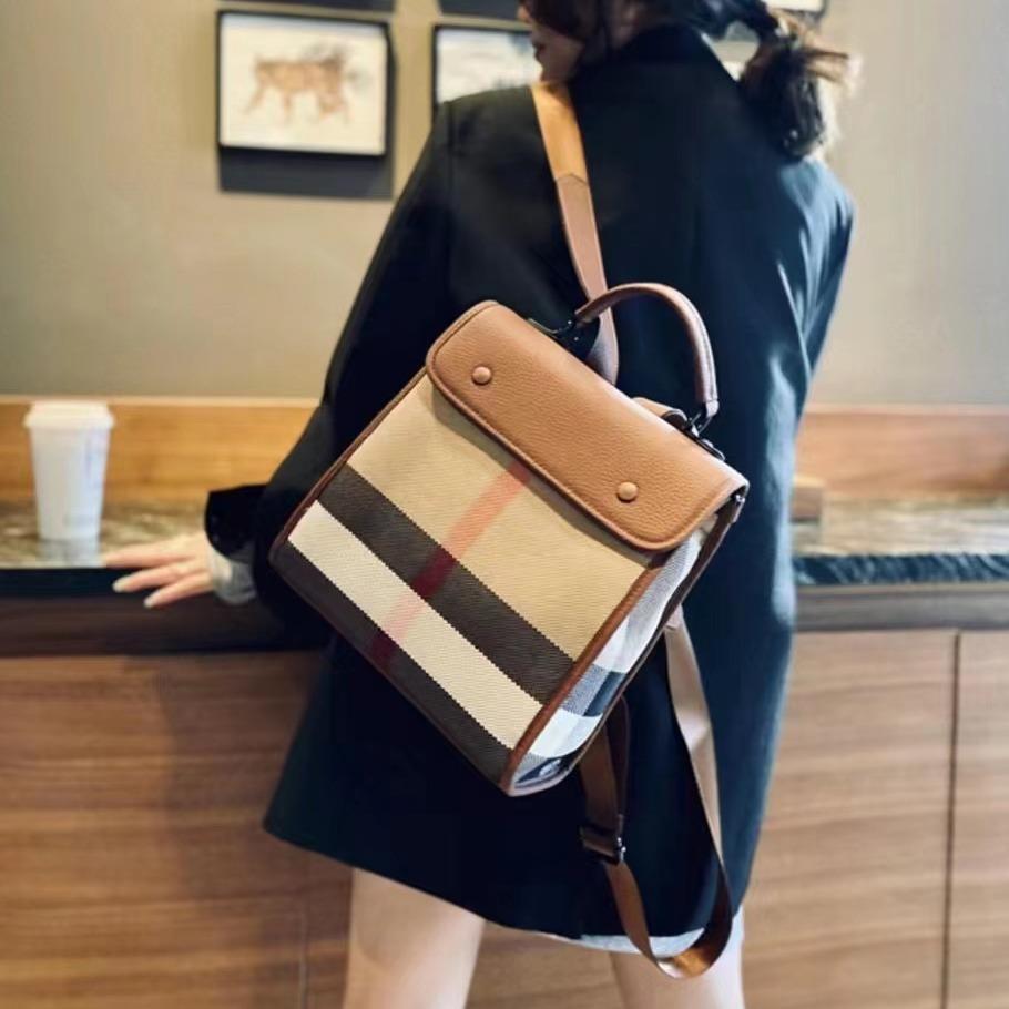 【Flap Backpack】Vintage Checkered Leather Backpack School Bag-,buy 1 get 1 pony and 1 headband