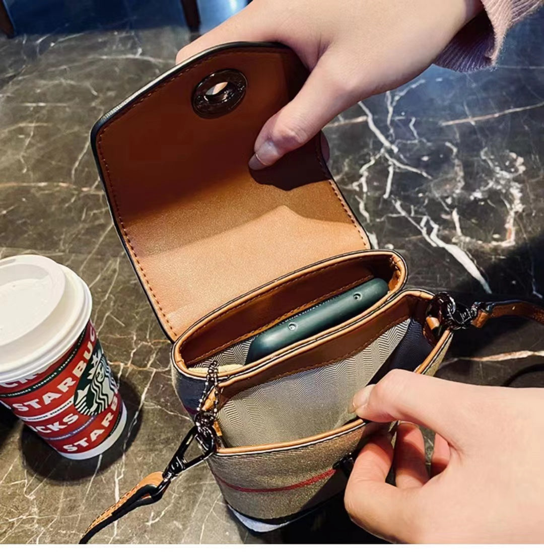 【Twins Cellphone Bag】Checkered Flip Cellphone Crossbody Bag,buy 1 get 1 pony and 1 coins purse