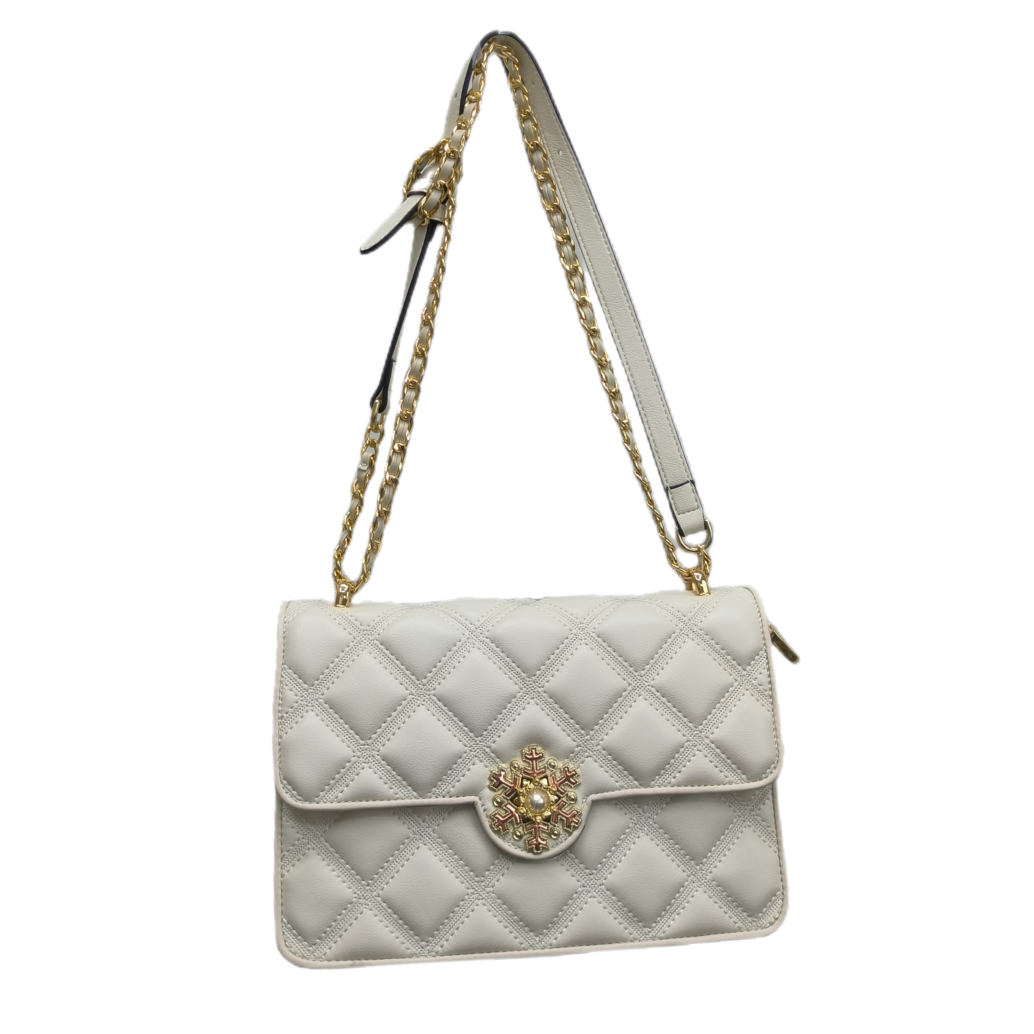 【Snowflake Bag】Quilted Snowflake Button Flap Crossbody Bag-80745,buy 1 get 1 pony and 1 headband