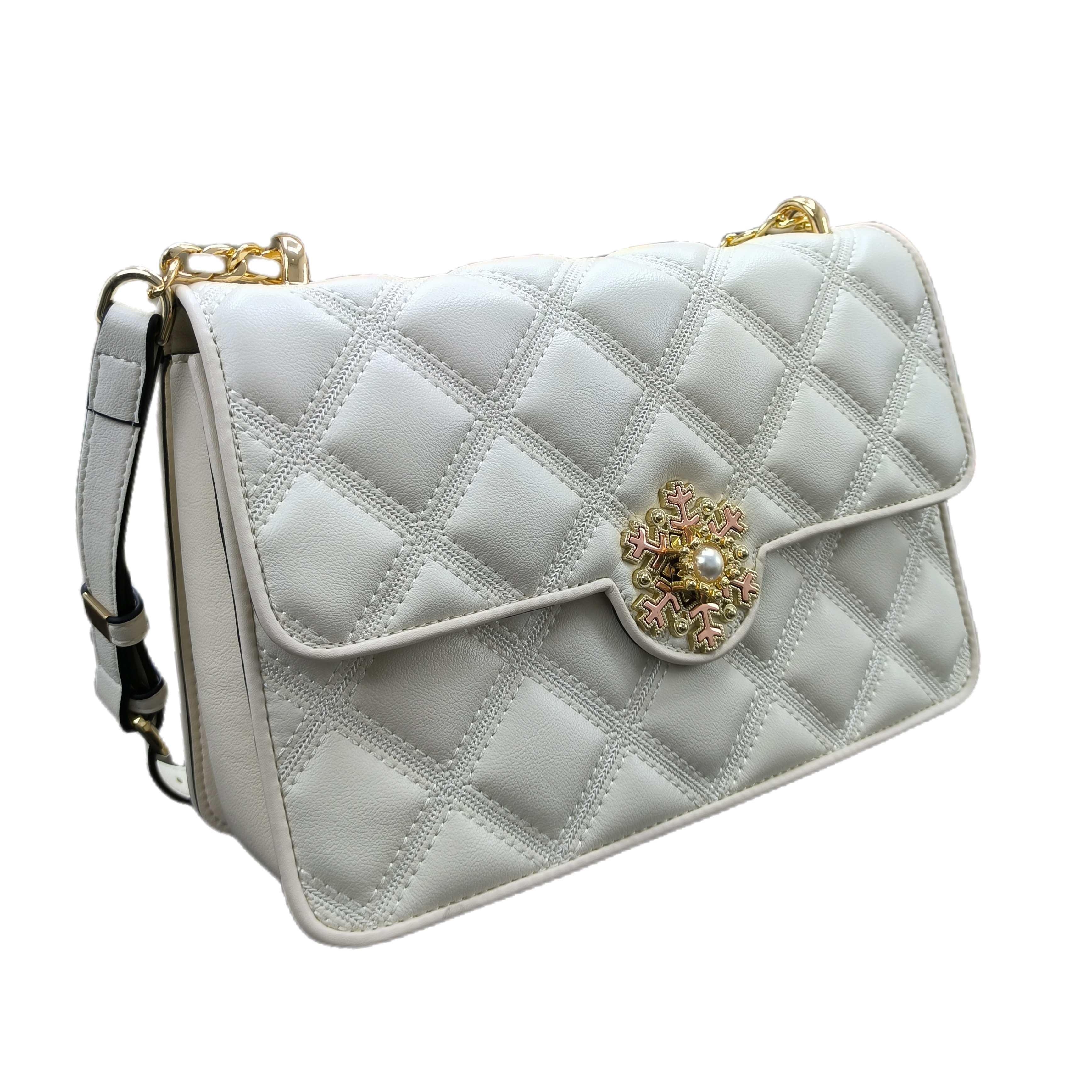 【Snowflake Bag】Quilted Snowflake Button Flap Crossbody Bag-80745,buy 1 get 1 pony and 1 headband