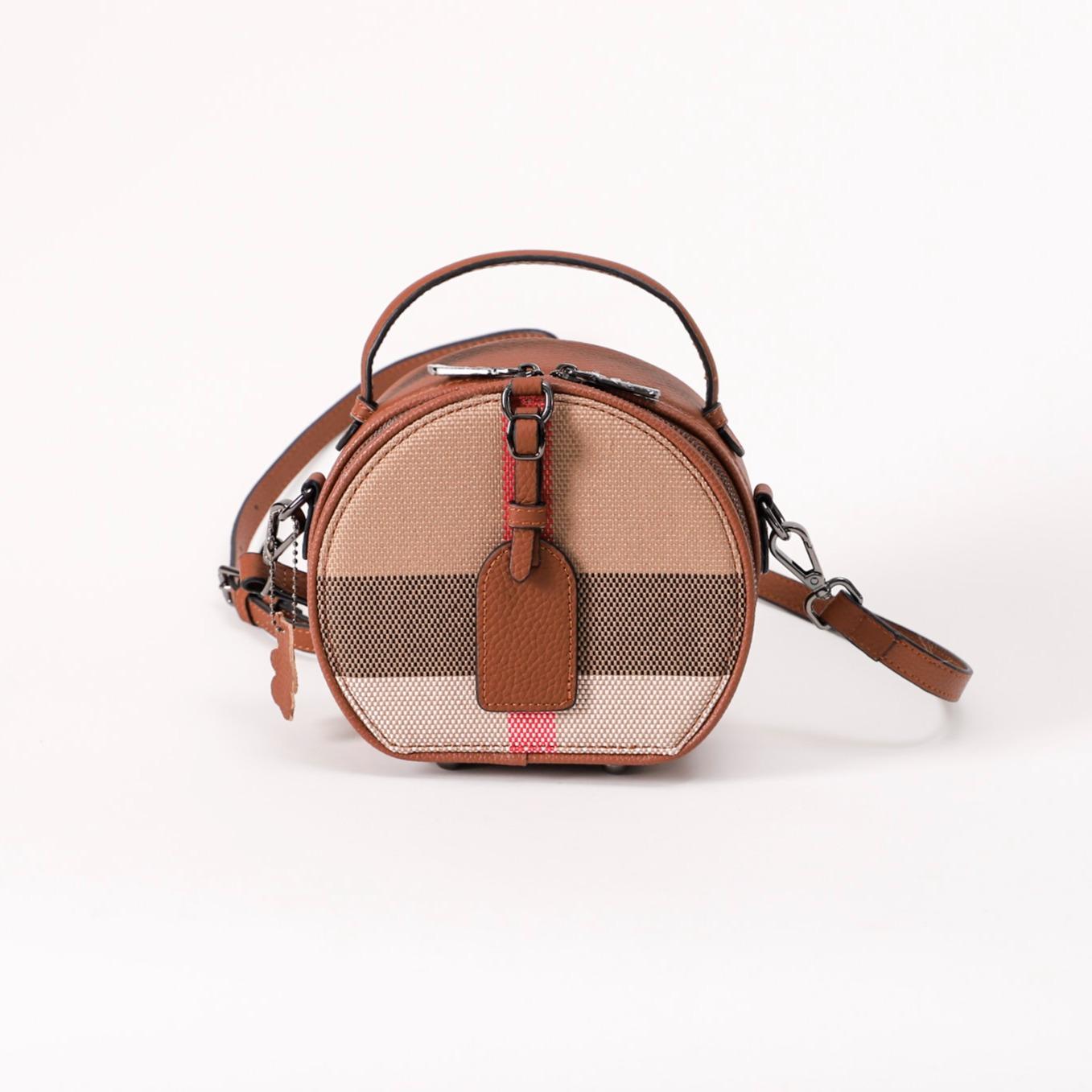 【Round Box】--Checkered Handle Crossbody Bag L 7.09" , W 3.55" , H 6.3"--,buy 1 get 1 pony and 1 headband