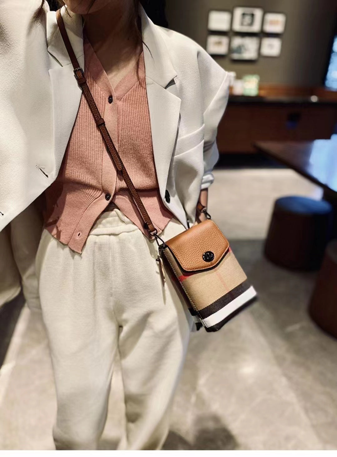 【Twins Cellphone Bag】Checkered Flip Cellphone Crossbody Bag,buy 1 get 1 pony and 1 coins purse