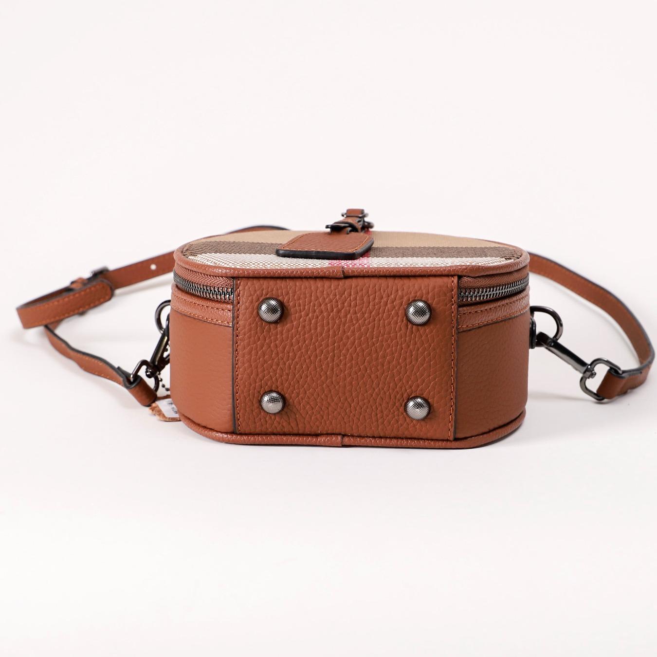 【Round Box】--Checkered Handle Crossbody Bag L 7.09" , W 3.55" , H 6.3"--,buy 1 get 1 pony and 1 headband