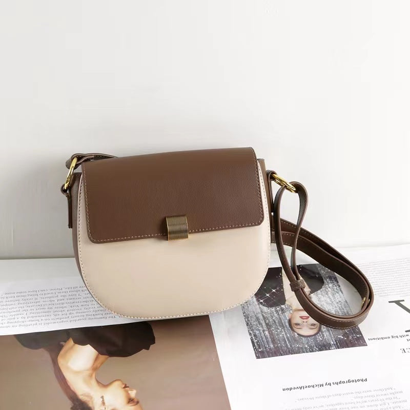 【Hoop Bag】Retro Color Blocking Design Saddle Bag