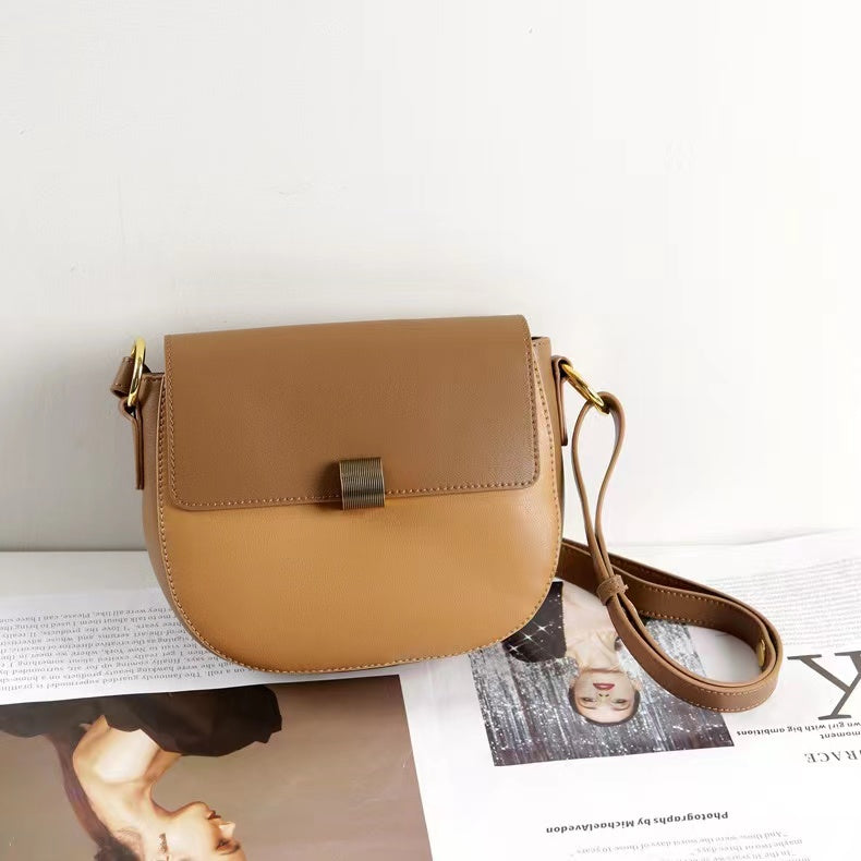 【Hoop Bag】Retro Color Blocking Design Saddle Bag