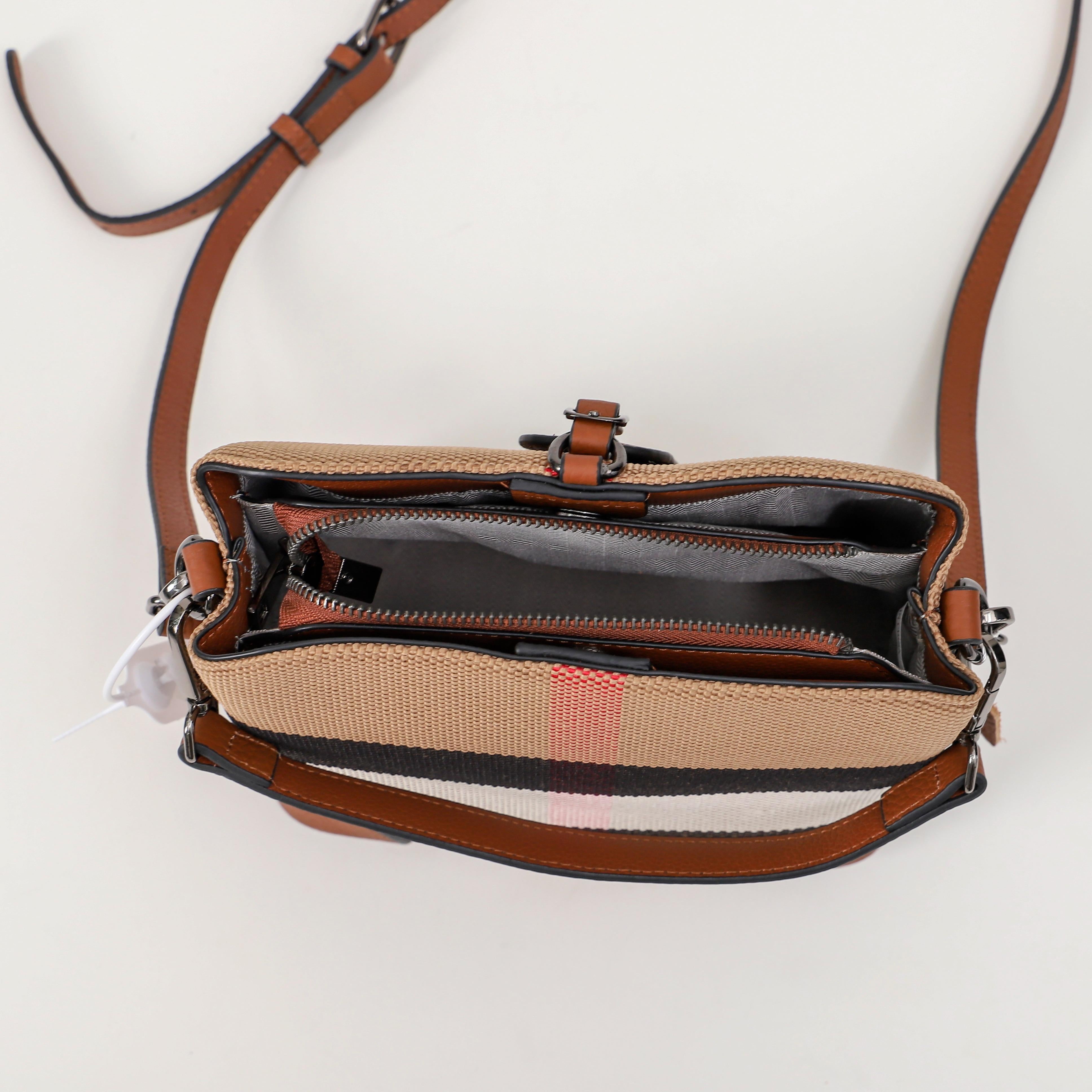 【Square Tag】Cowhide Leather Crossbody Checkered Handbag L 8.27" , W 4.73" , H 8.27"--buy1 get 1 pony +1coin purse