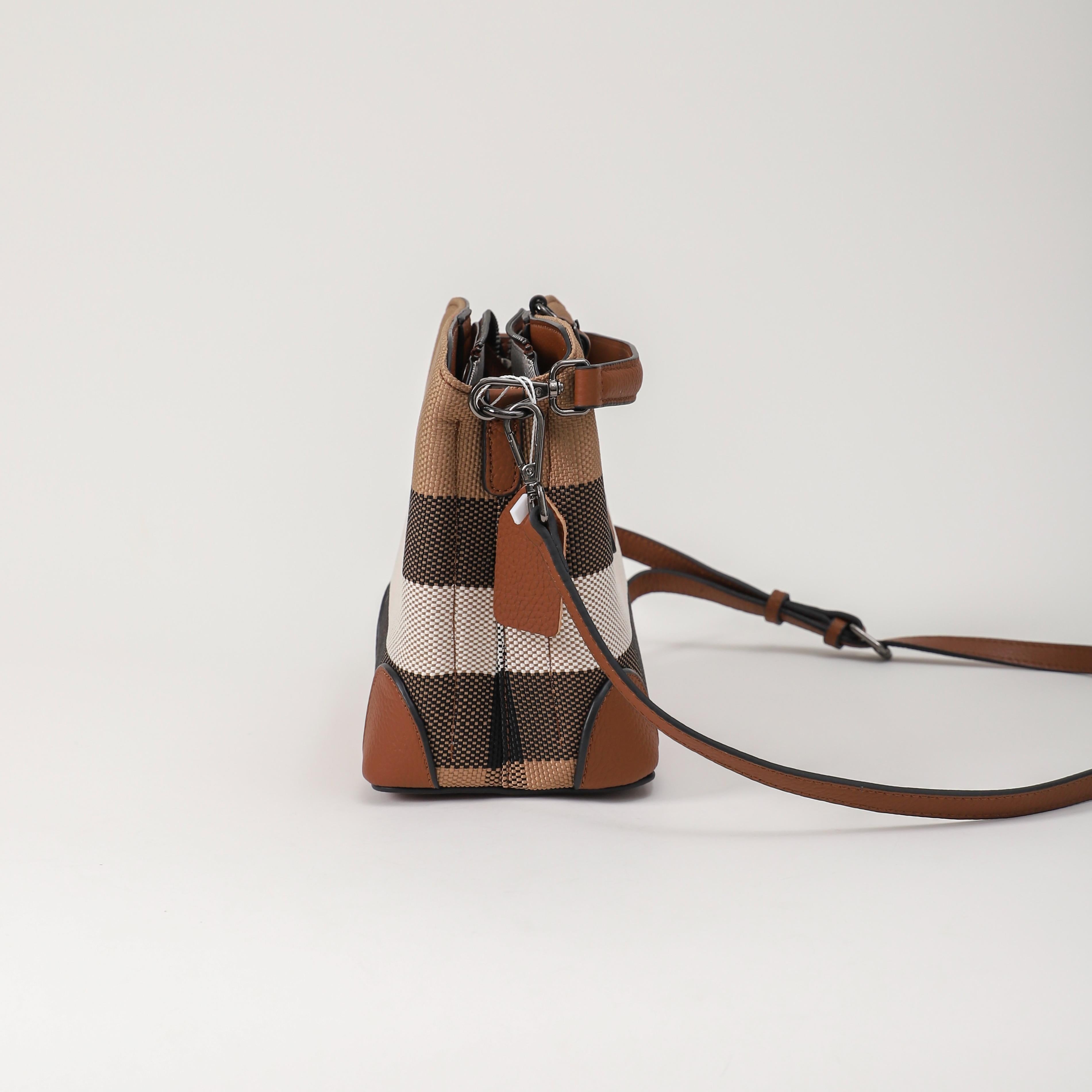【Square Tag】Cowhide Leather Crossbody Checkered Handbag L 8.27" , W 4.73" , H 8.27"--buy1 get 1 pony +1coin purse