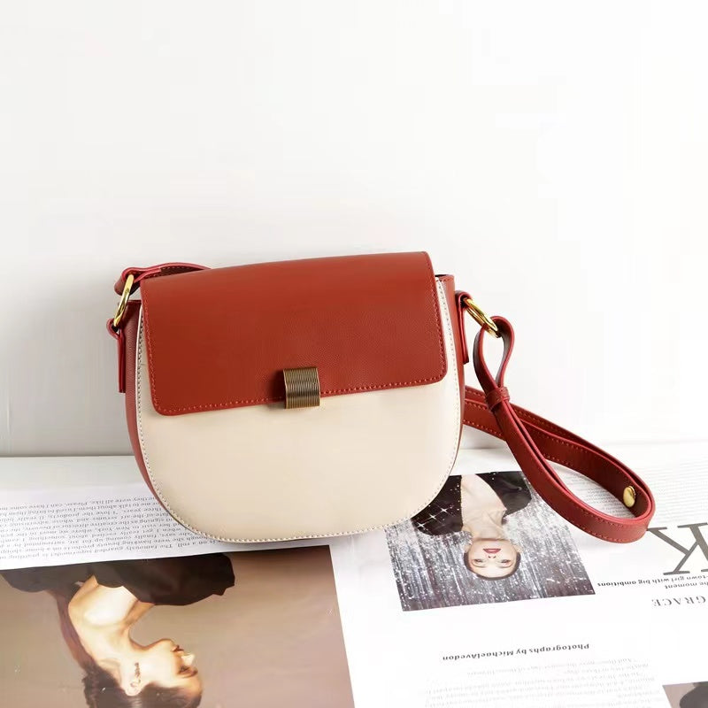 【Hoop Bag】Retro Color Blocking Design Saddle Bag