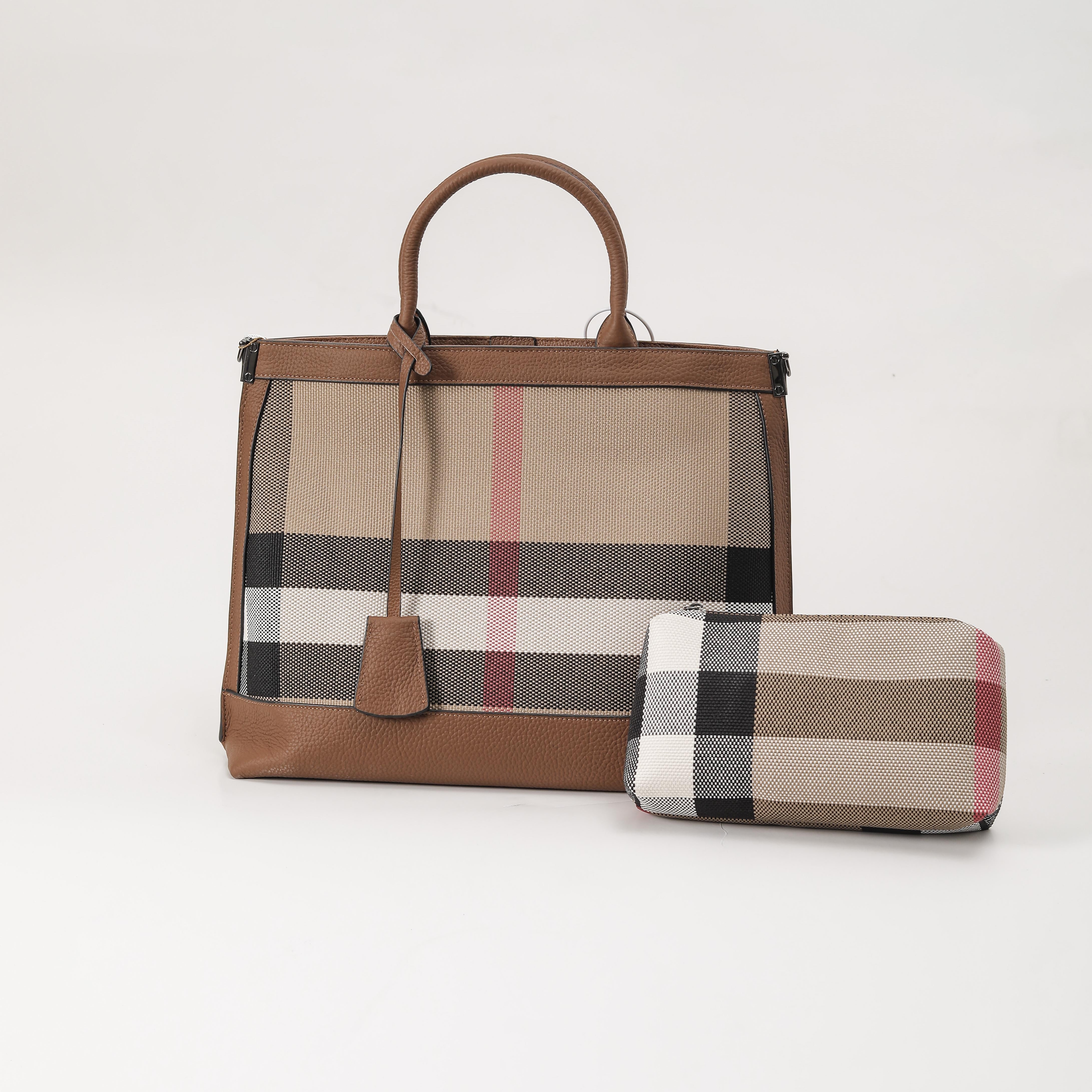【Cowhide】Checkered Handbag Briefcase L 13" , W 4.33" , H 11.03"