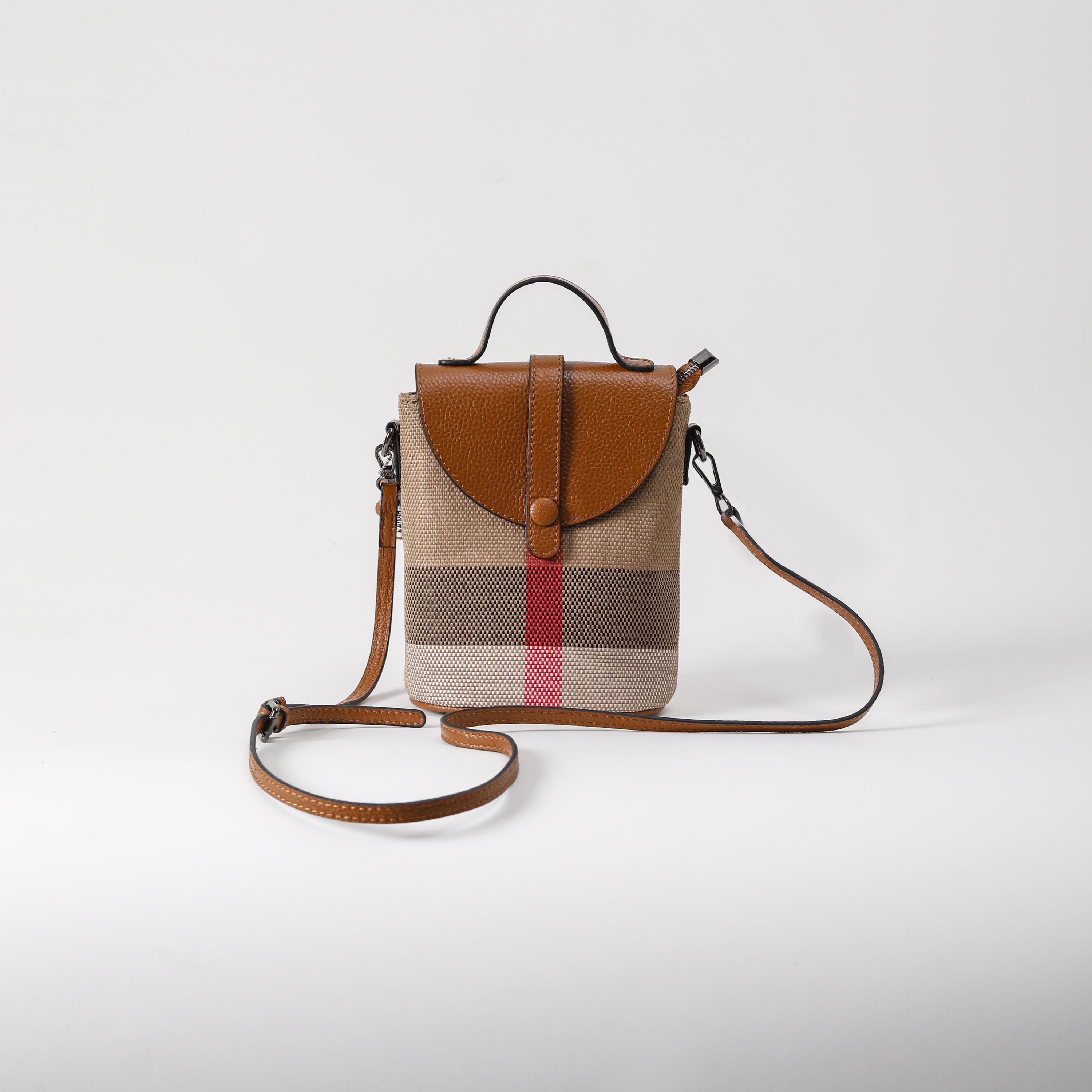 【Flap Phone Bag】Checkered Crossbody Cellphone Bag L 5.51" , W 3.55" , H 7.09"-buy 1 get 1 pony and 1 coins purse