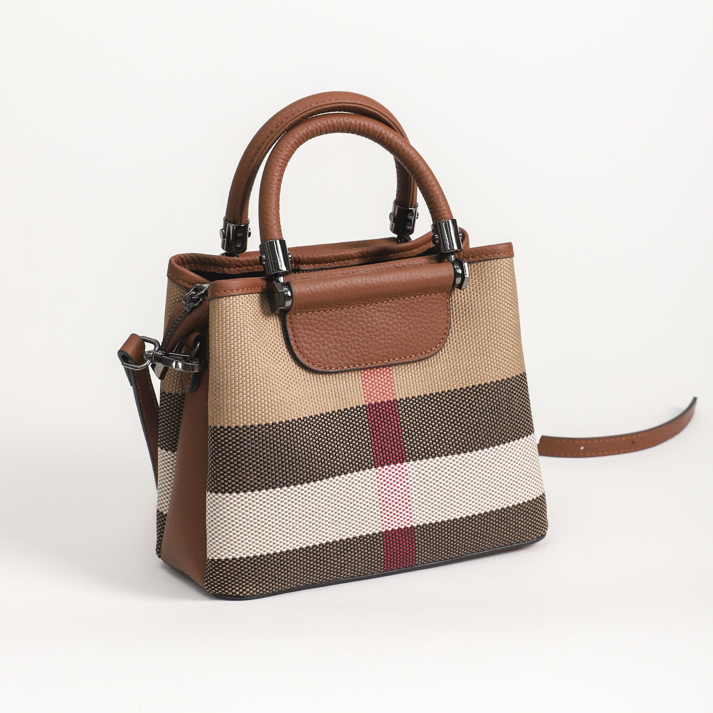 【Moonlight Bag】Checkered Handle Bag L 8.66" , W 7.09" , H 3.94"-,buy 1 get 1 pony and 1 headband