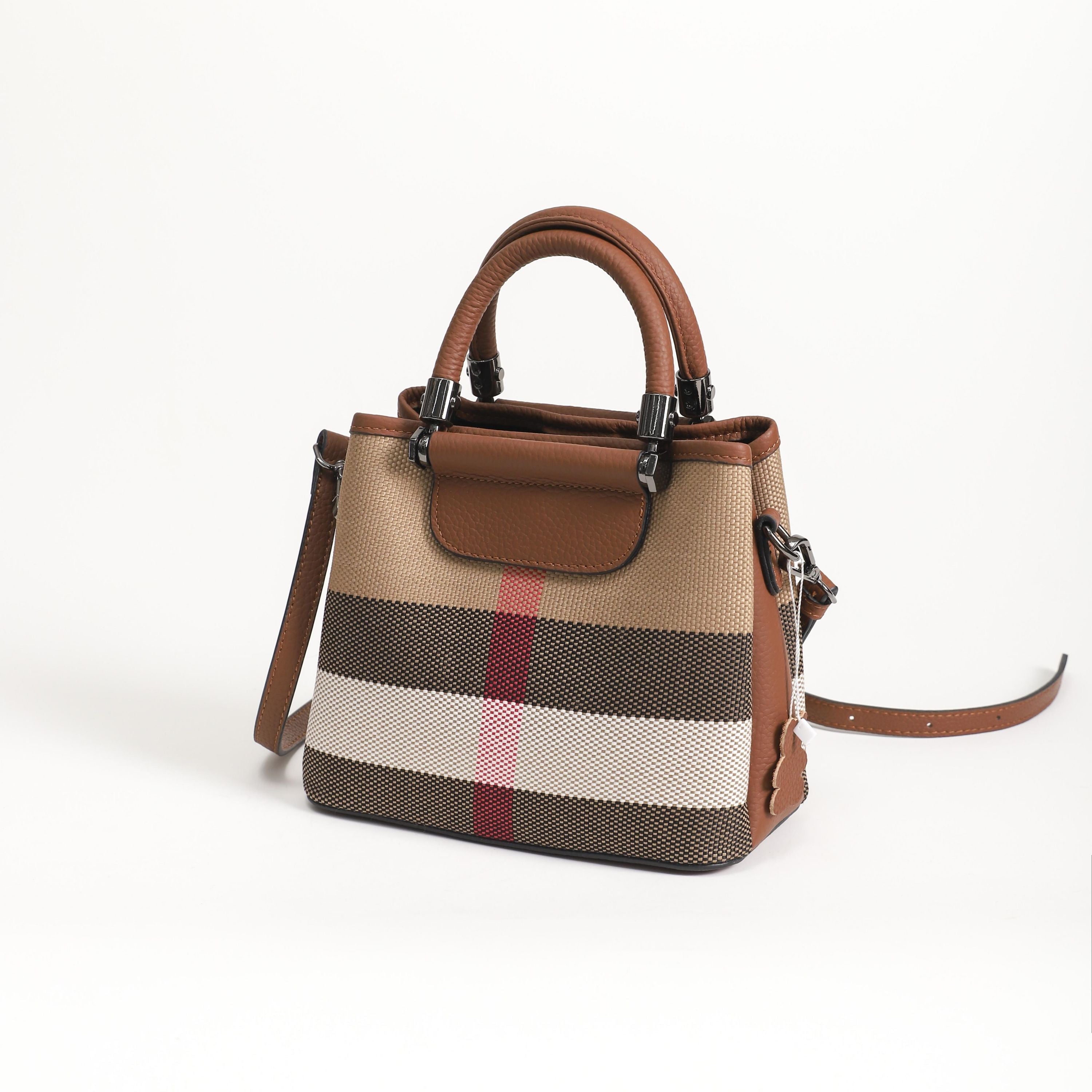【Moonlight Bag】Checkered Handle Bag L 8.66" , W 7.09" , H 3.94"-,buy 1 get 1 pony and 1 headband