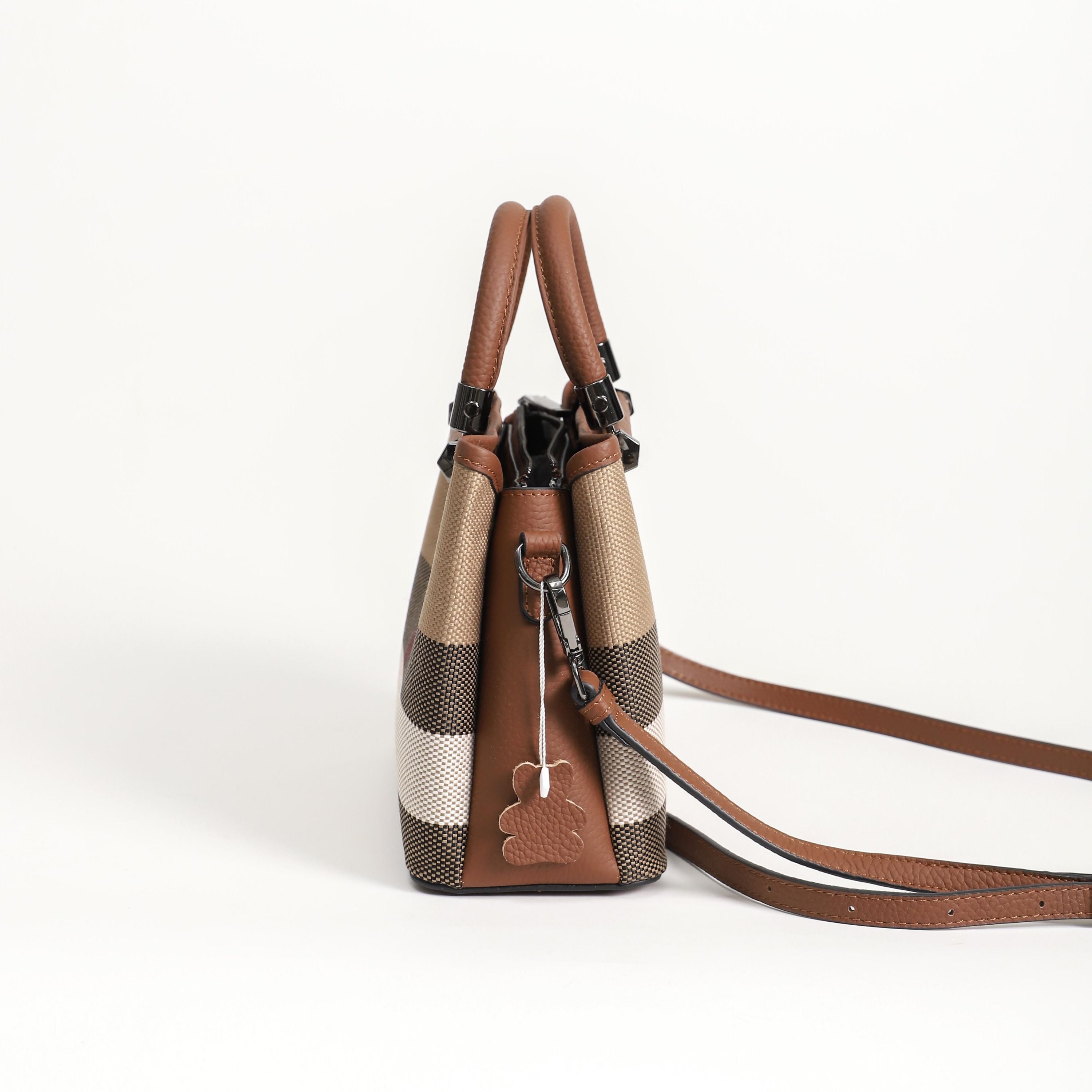 【Moonlight Bag】Checkered Handle Bag L 8.66" , W 7.09" , H 3.94"-,buy 1 get 1 pony and 1 headband