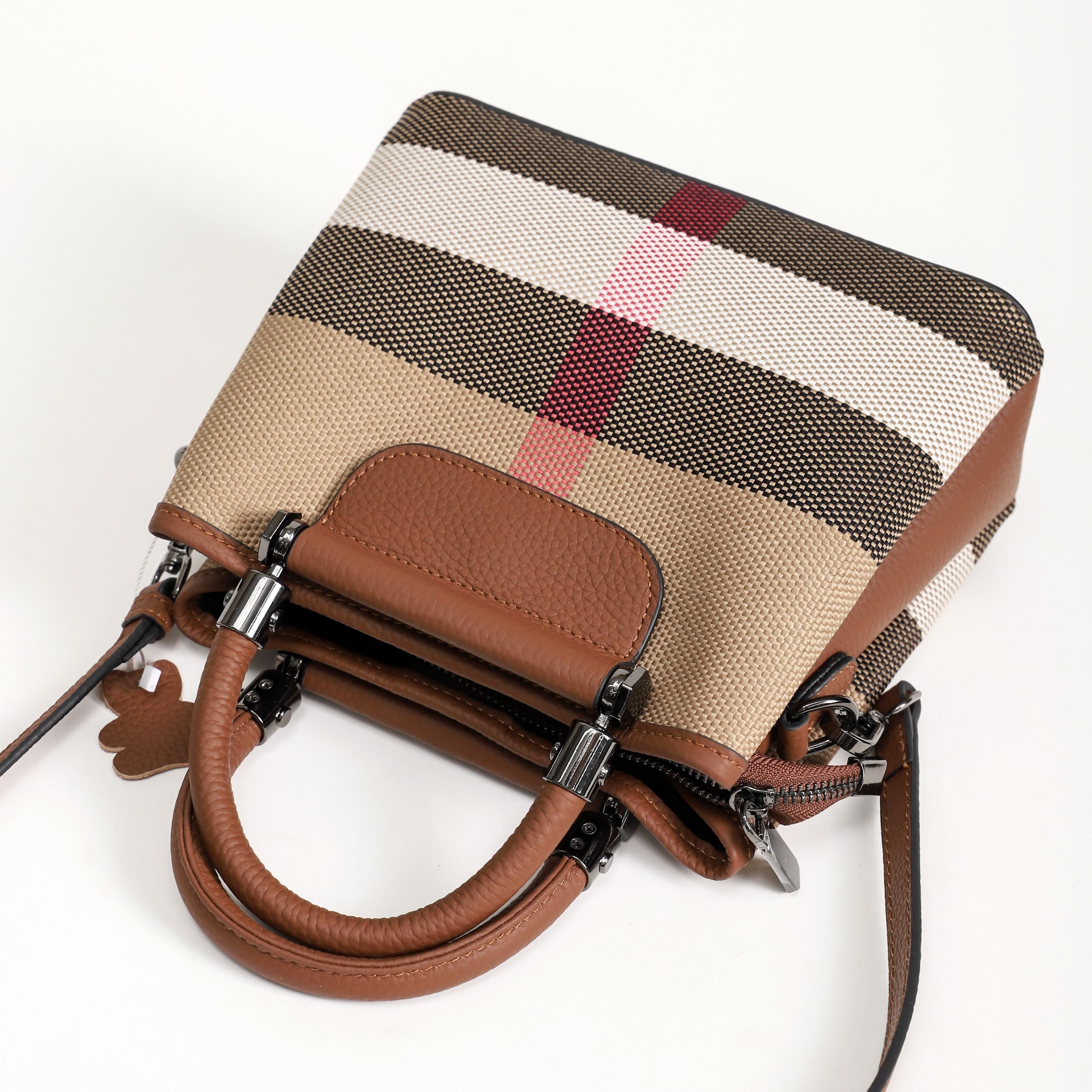 【Moonlight Bag】Checkered Handle Bag L 8.66" , W 7.09" , H 3.94"-,buy 1 get 1 pony and 1 headband
