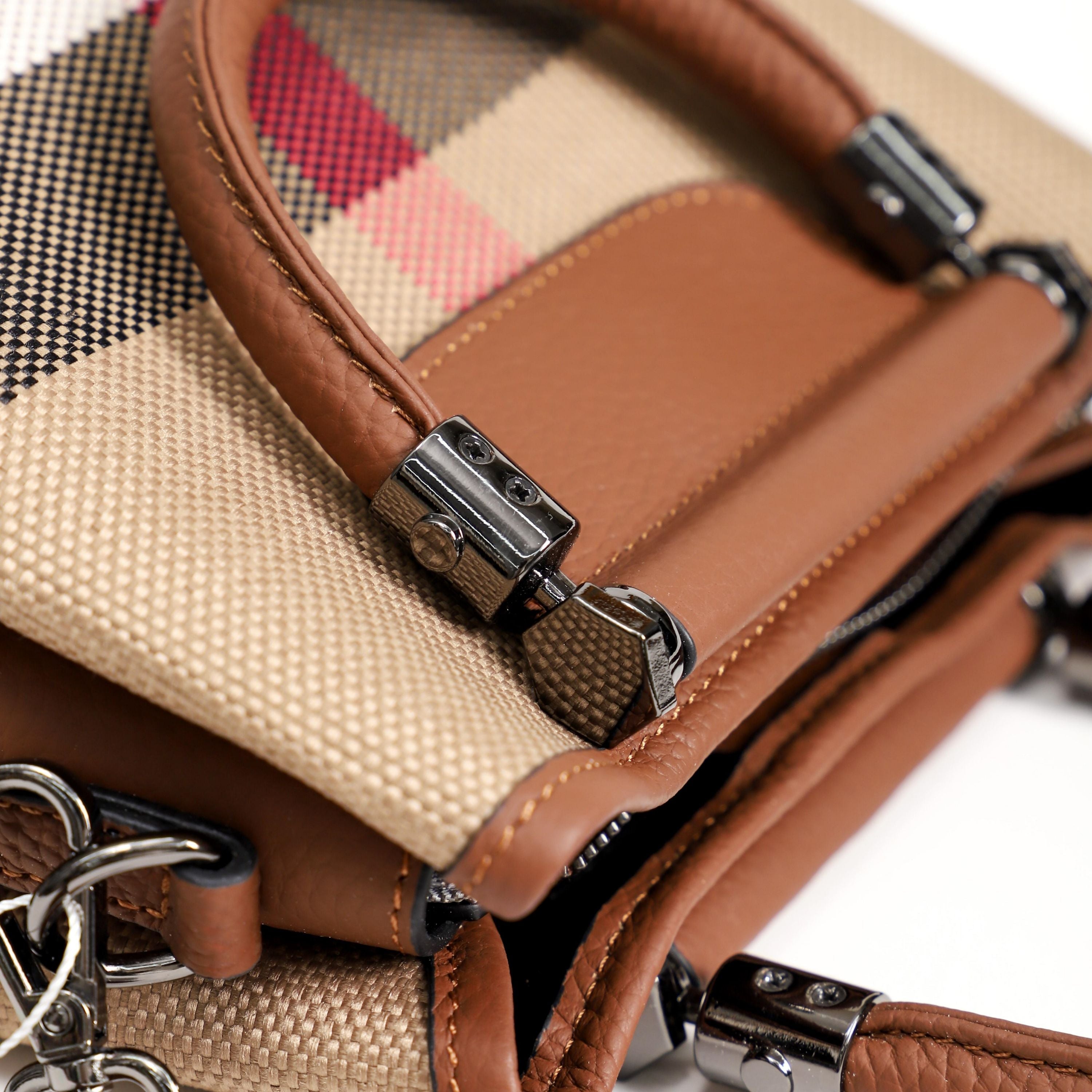 【Moonlight Bag】Checkered Handle Bag L 8.66" , W 7.09" , H 3.94"-,buy 1 get 1 pony and 1 headband