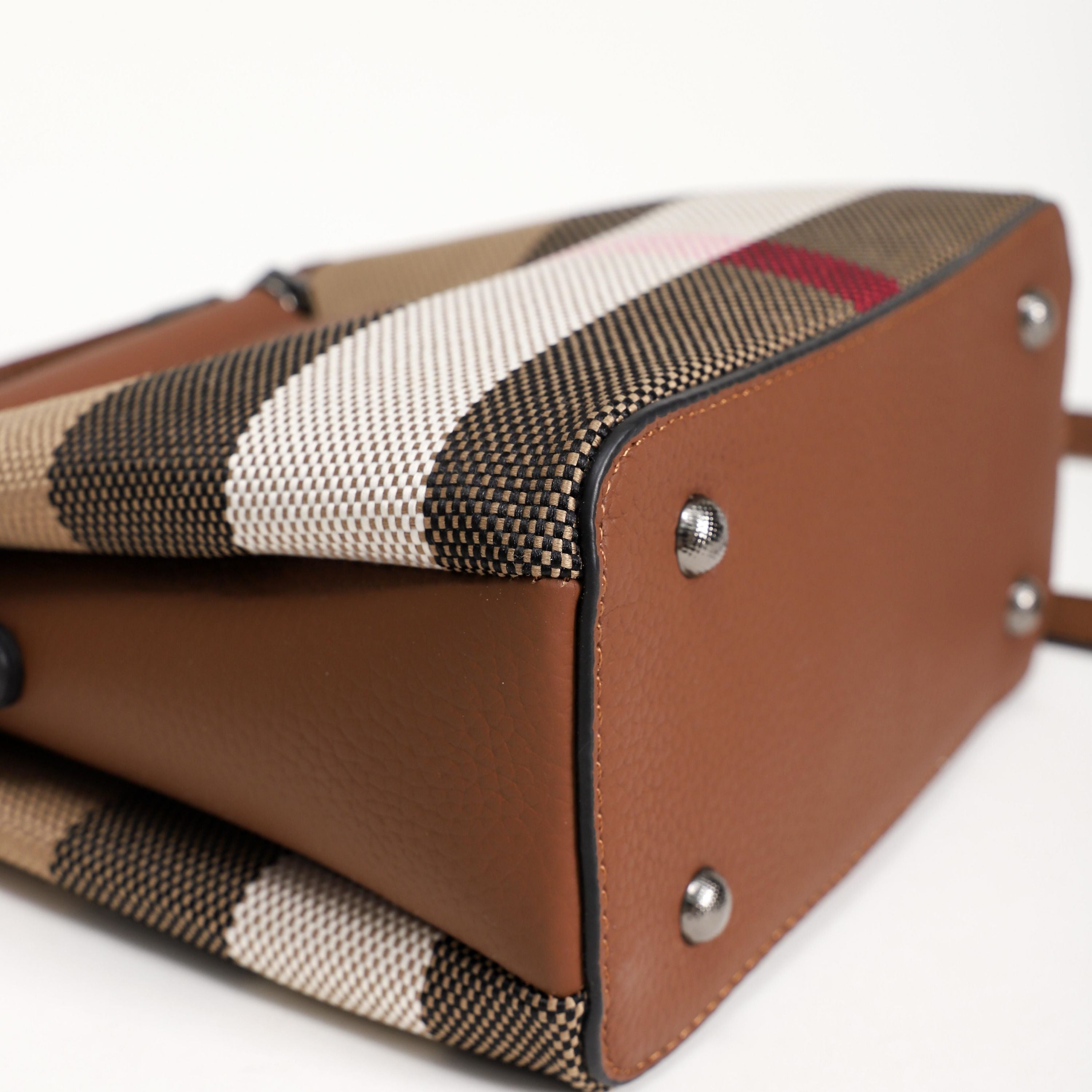 【Moonlight Bag】Checkered Handle Bag L 8.66" , W 7.09" , H 3.94"-,buy 1 get 1 pony and 1 headband