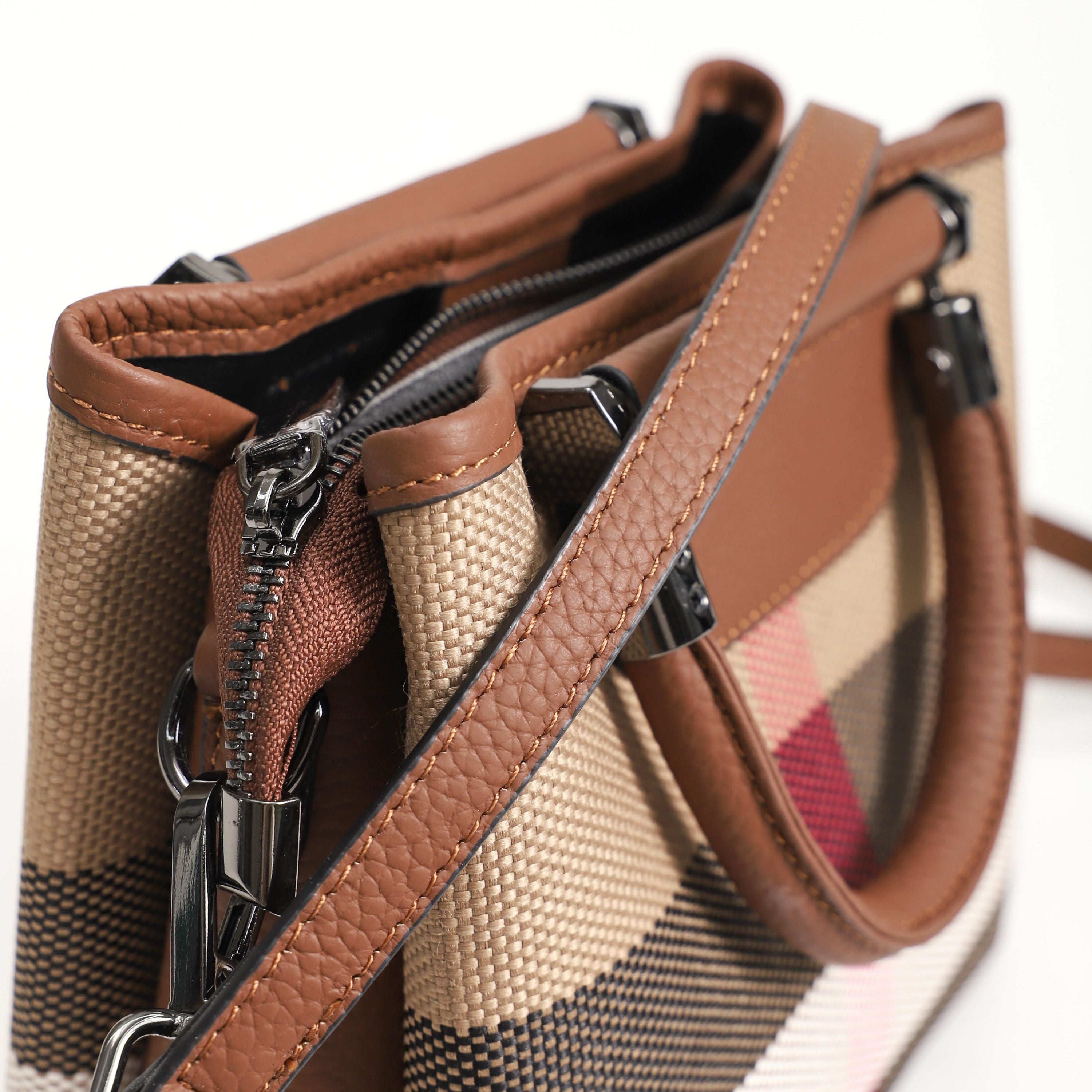 【Moonlight Bag】Checkered Handle Bag L 8.66" , W 7.09" , H 3.94"-,buy 1 get 1 pony and 1 headband