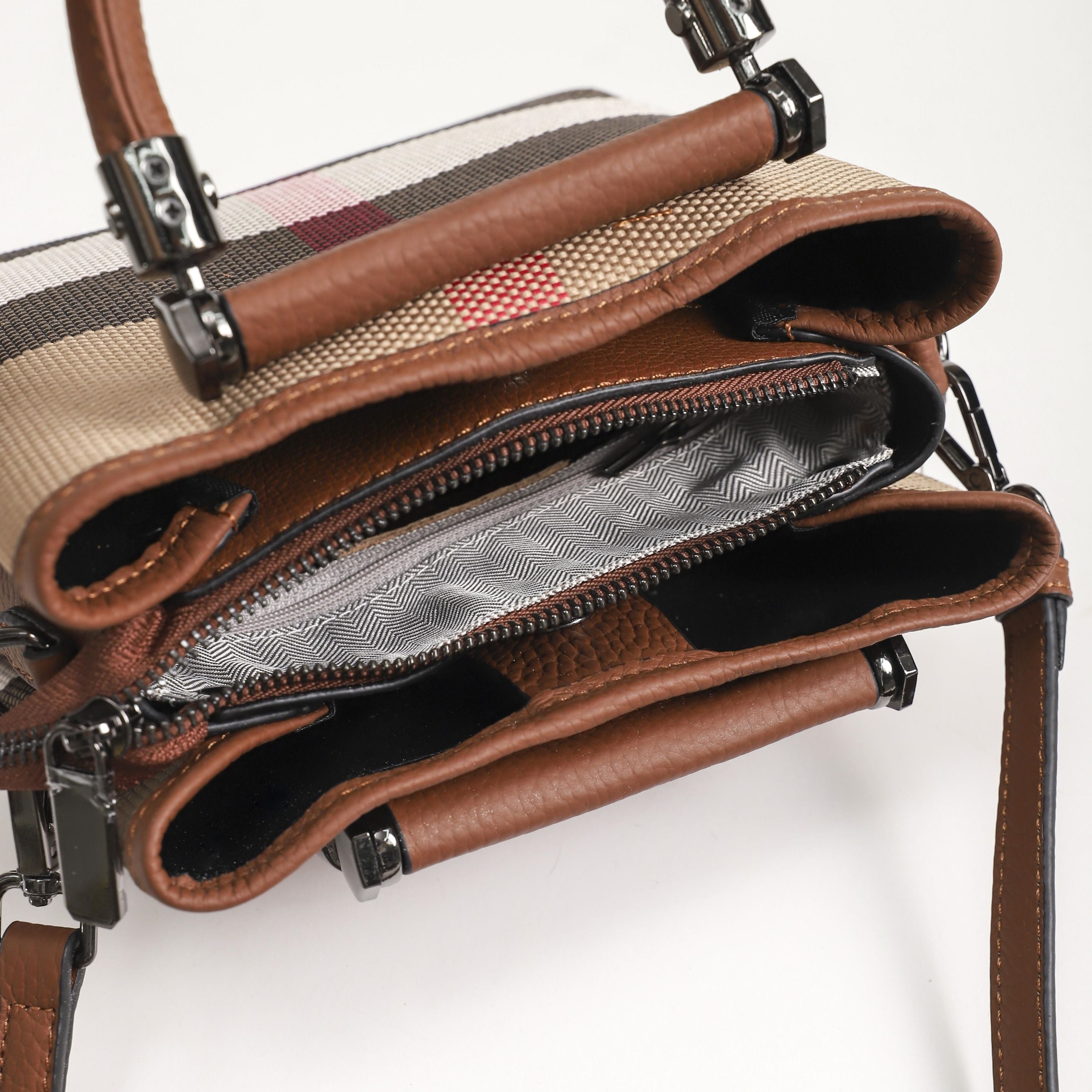 【Moonlight Bag】Checkered Handle Bag L 8.66" , W 7.09" , H 3.94"-,buy 1 get 1 pony and 1 headband