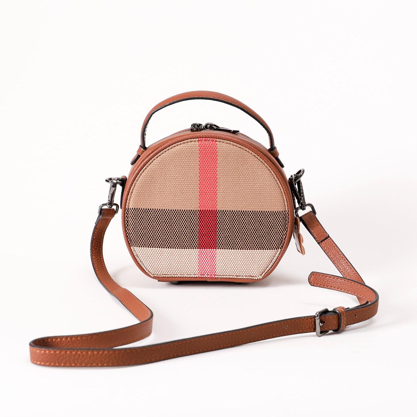 【Round Box】--Checkered Handle Crossbody Bag L 7.09" , W 3.55" , H 6.3"--,buy 1 get 1 pony and 1 headband