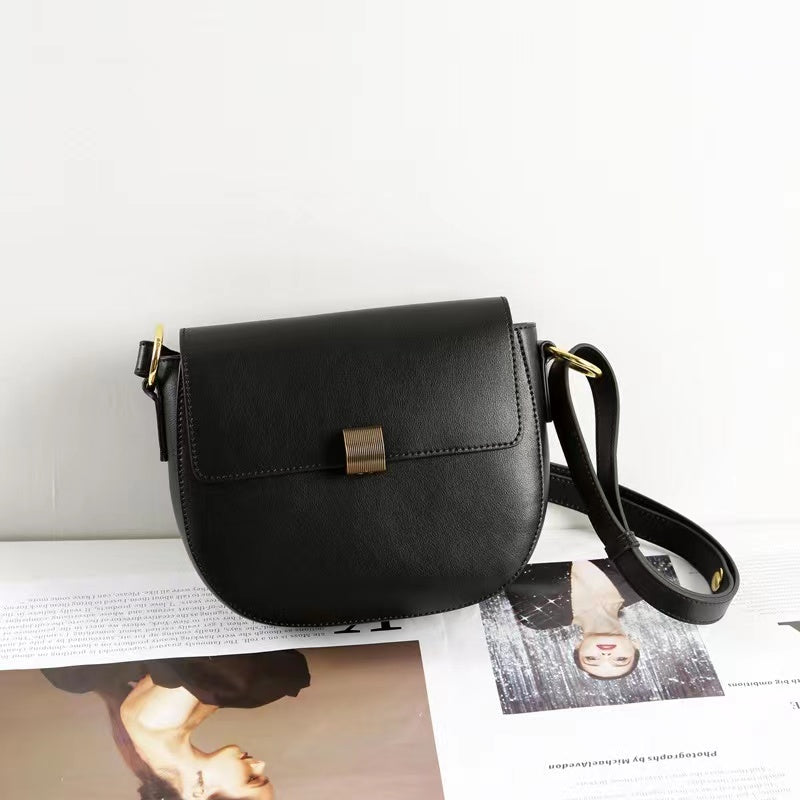 【Hoop Bag】Retro Color Blocking Design Saddle Bag