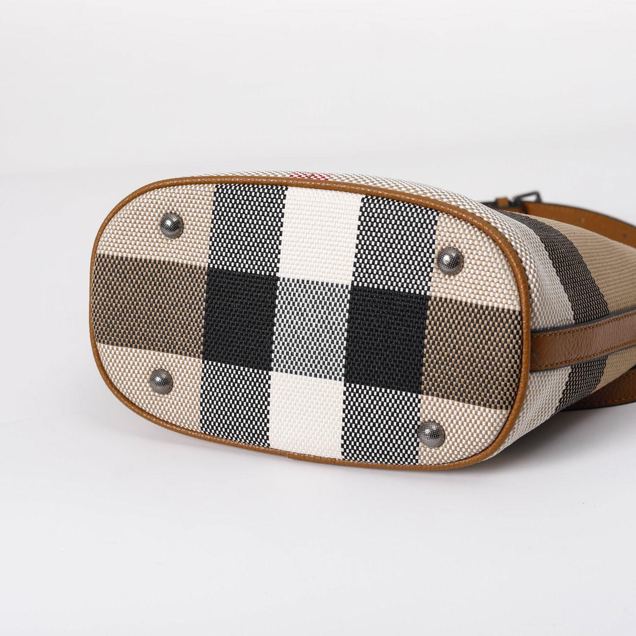 【Multiple Bucket】【2 in 1】Checkered Bucket Bag with Wallet L 8.66" , W 4.33" , H 10.24"-,buy 1 get 1 pony and 1 headband