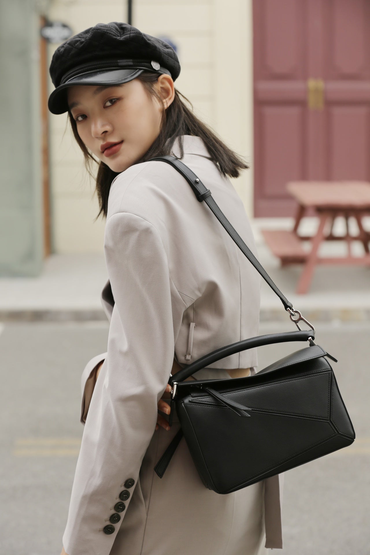 【Puzzle】Small Calfskin Leather Bag,buy 1 get 1 pony and 1 headband
