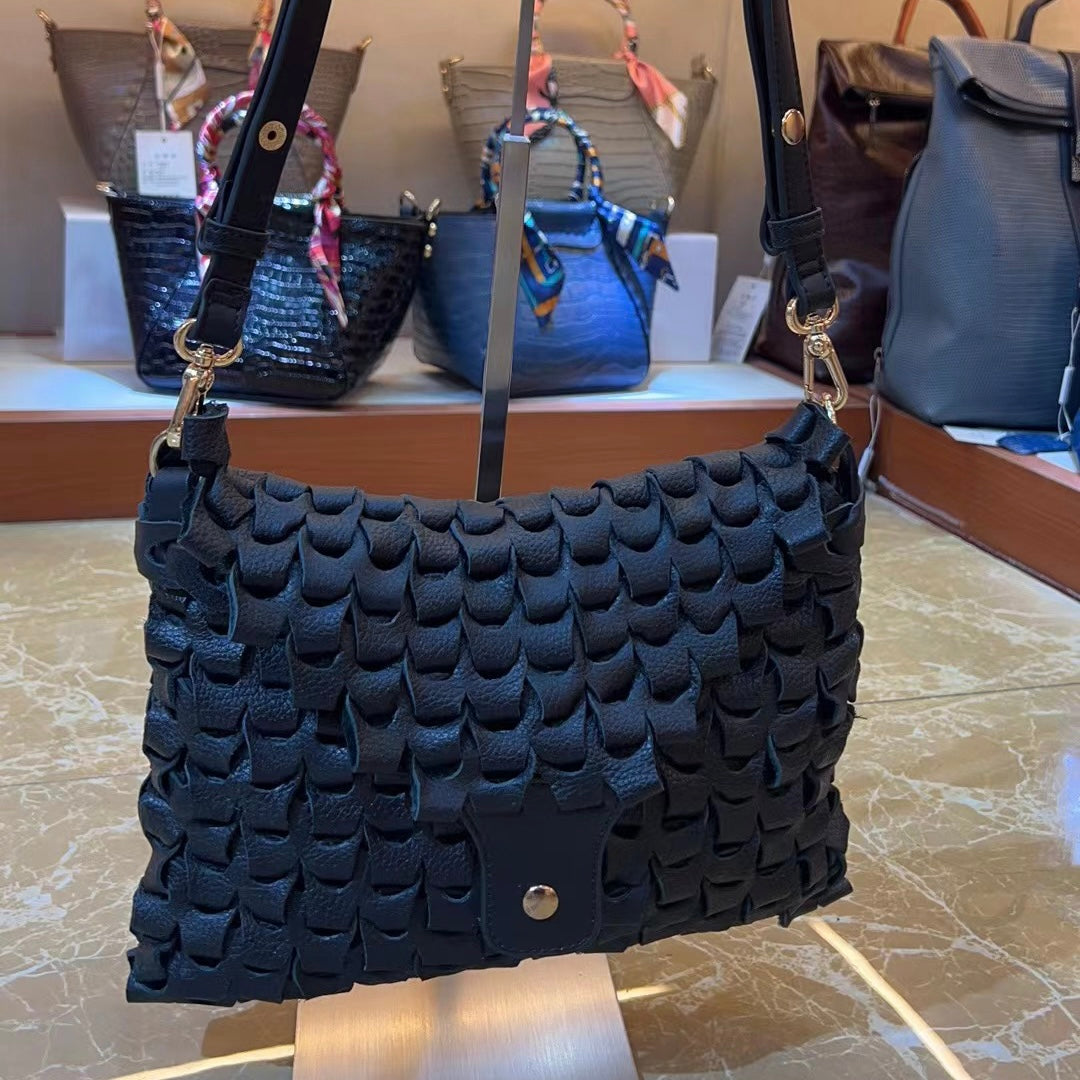 【Woven Rainbow】Handmade Cowhide Leather Flap Shoulder Crossbody Bag,buy 1 get 1 pony and 1 headband