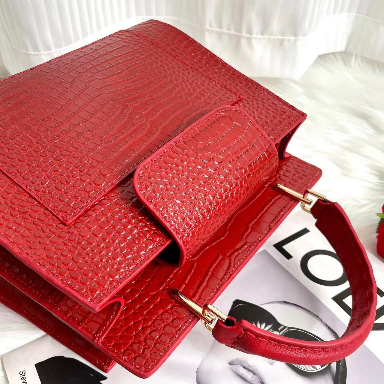 【Elena Handbag】Crocodile Pattern Cowhide Leather Bag,buy 1 get 1 pony and 1 headband