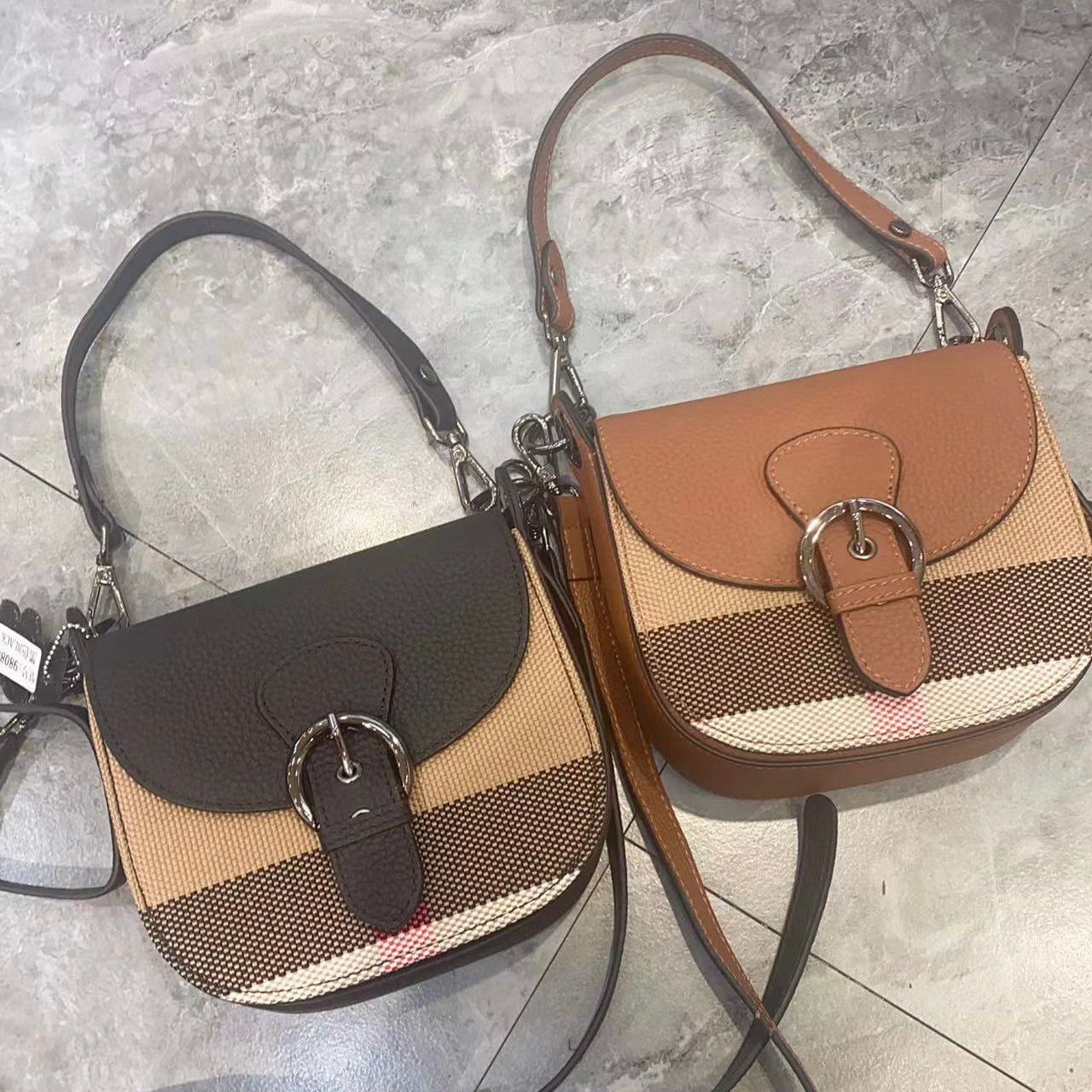 【Belt Saddle】Elephant's trunk-Checkered Cowhide Leather Handbag Crossbodys-,buy 1 get 1 pony and 1 coins purse
