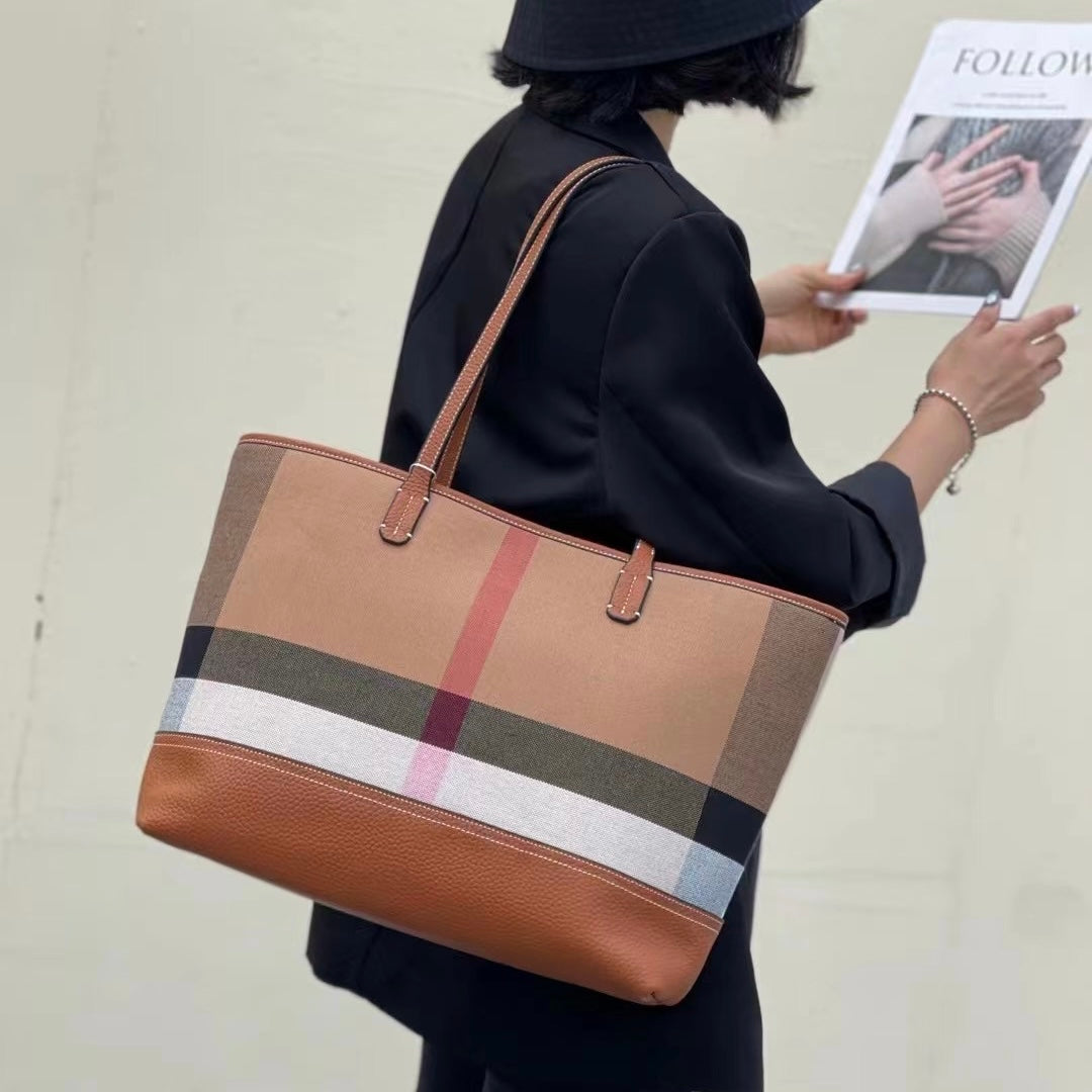 【It's Tote】【2 in 1】Cowhide Leather Tote with Cosmatic Bag-,buy 1 get 1 pony and 1 headband