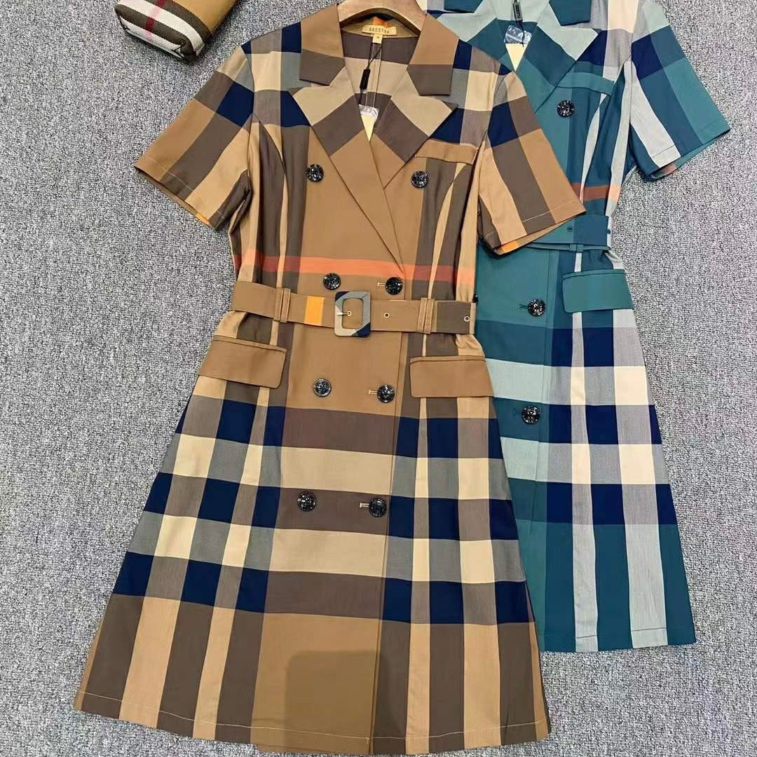【BoBo's Dress-3】Short-sleeved cotton double-breasted lapel dress-,buy 1 get 1 pony and 1 headband