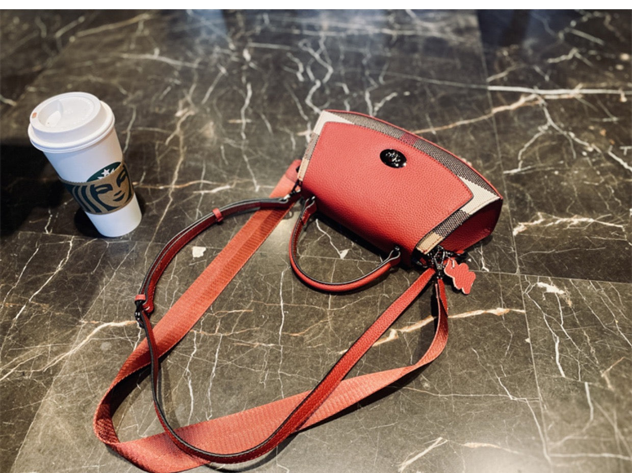 【Crescent Handbag】Checkered Leather Flap Handle Crossbody Bag-,buy 1 get 1 pony and 1 headband